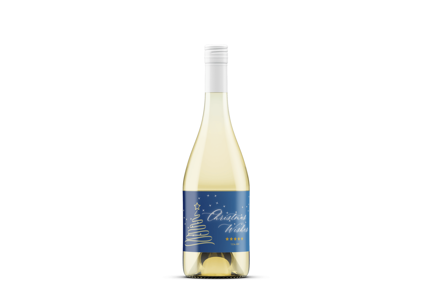 Customizable Minimalist Christmas Wishes Sticker Label 6"x4" | Digital Canva Template. Mock sticker on white wine bottle