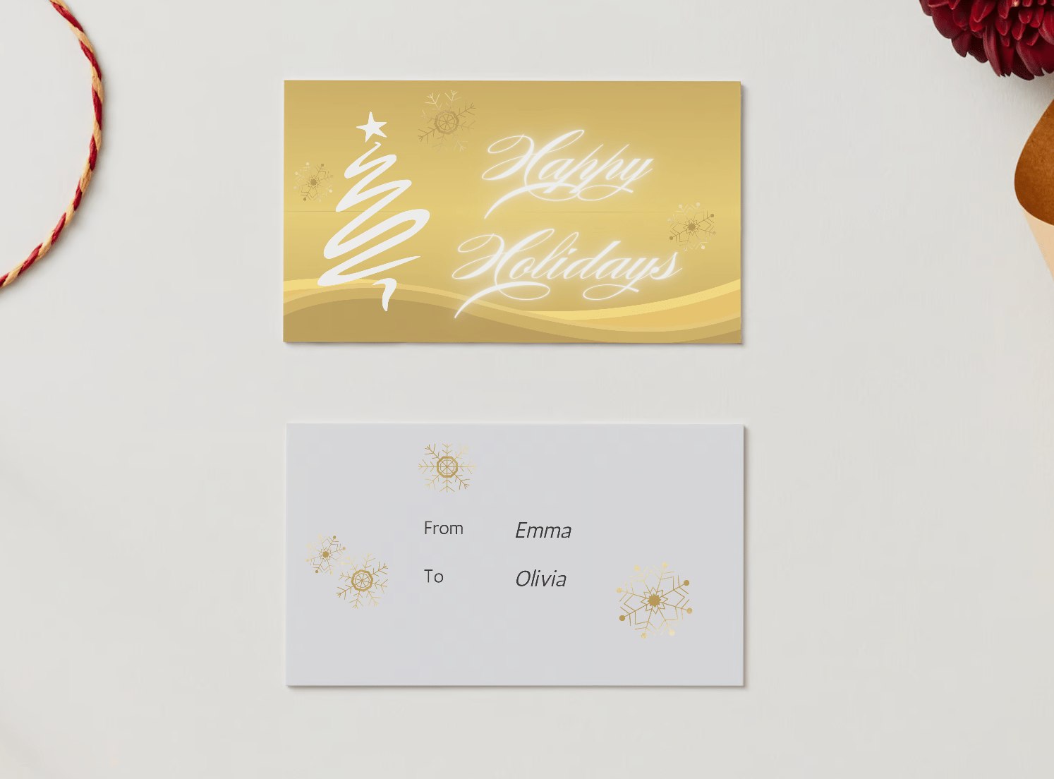 Customizable Brush Stroke Christmas Tree Gift/Favor Tag| Digital Canva Template. Mock card front and back views