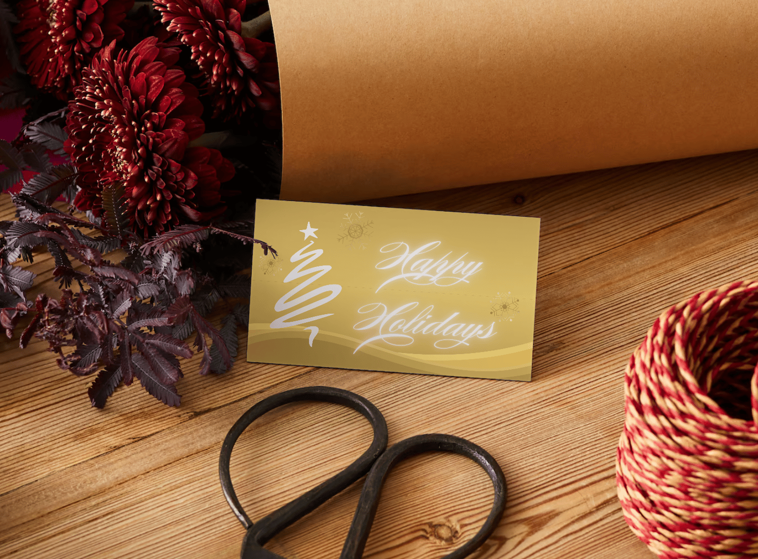 Customizable Brush Stroke Christmas Tree Gift/Favor Tag| Digital Canva Template. Mock card front view