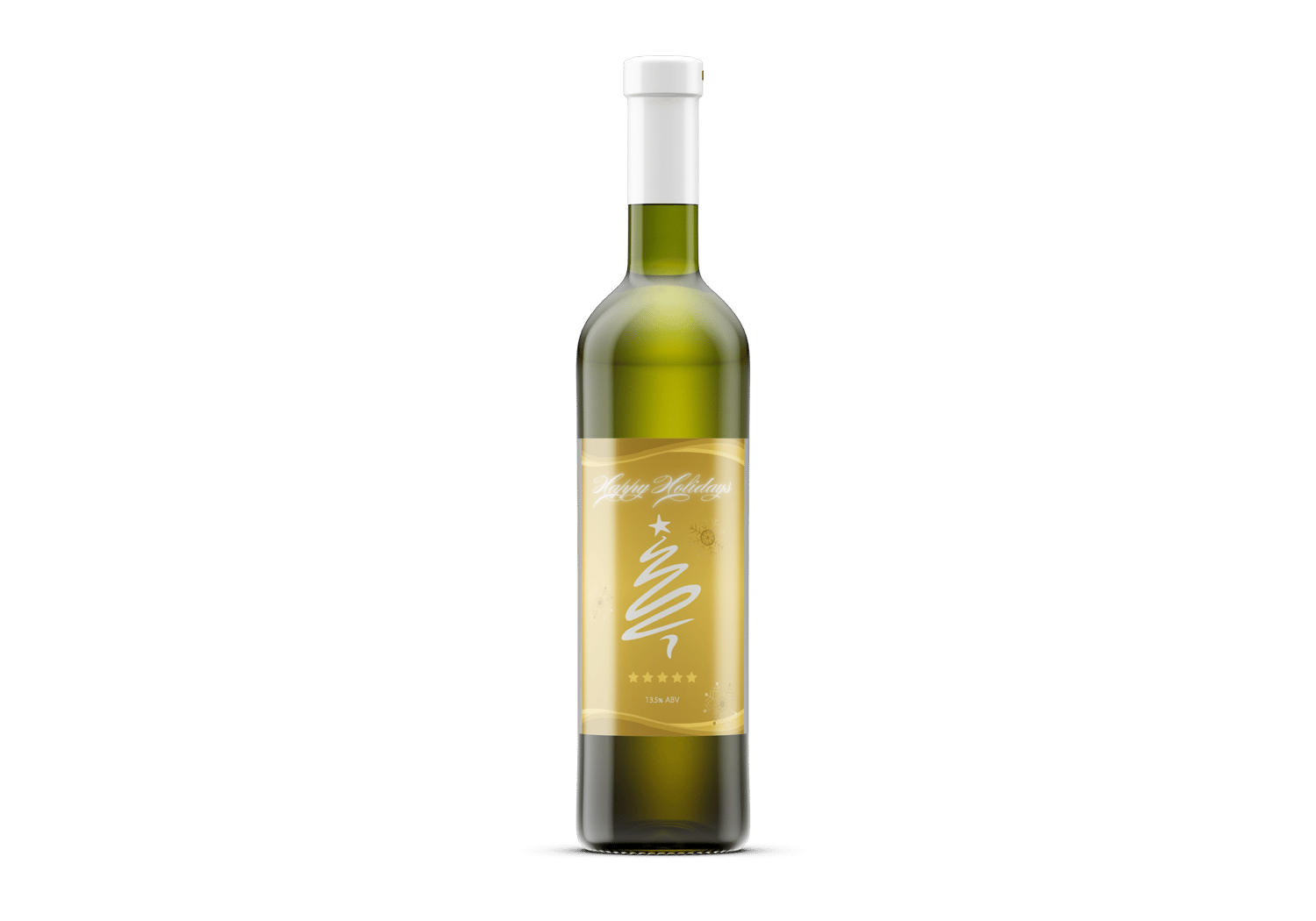 Customizable Brush Stroke Christmas Tree Sticker Label 4"x6" | Digital Canva Template. Mock sticker on dark wine bottle