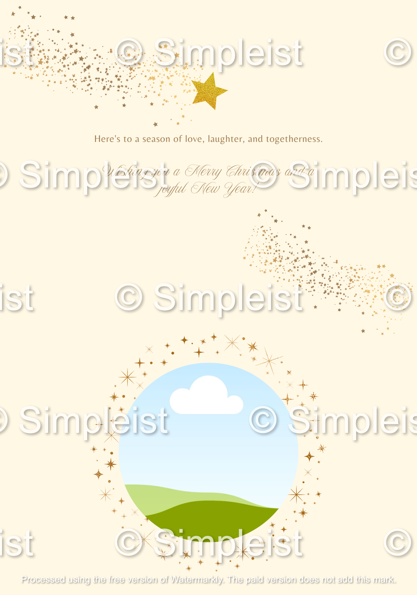 Customizable Golden Snowflake Christmas Tree Folded Card Landscape | Digital Canva Template. Inside design