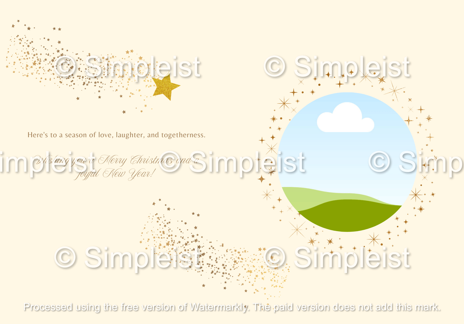 Customizable Golden Snowflake Christmas Tree Folded Card Portrait | Digital Canva Template. Inside design
