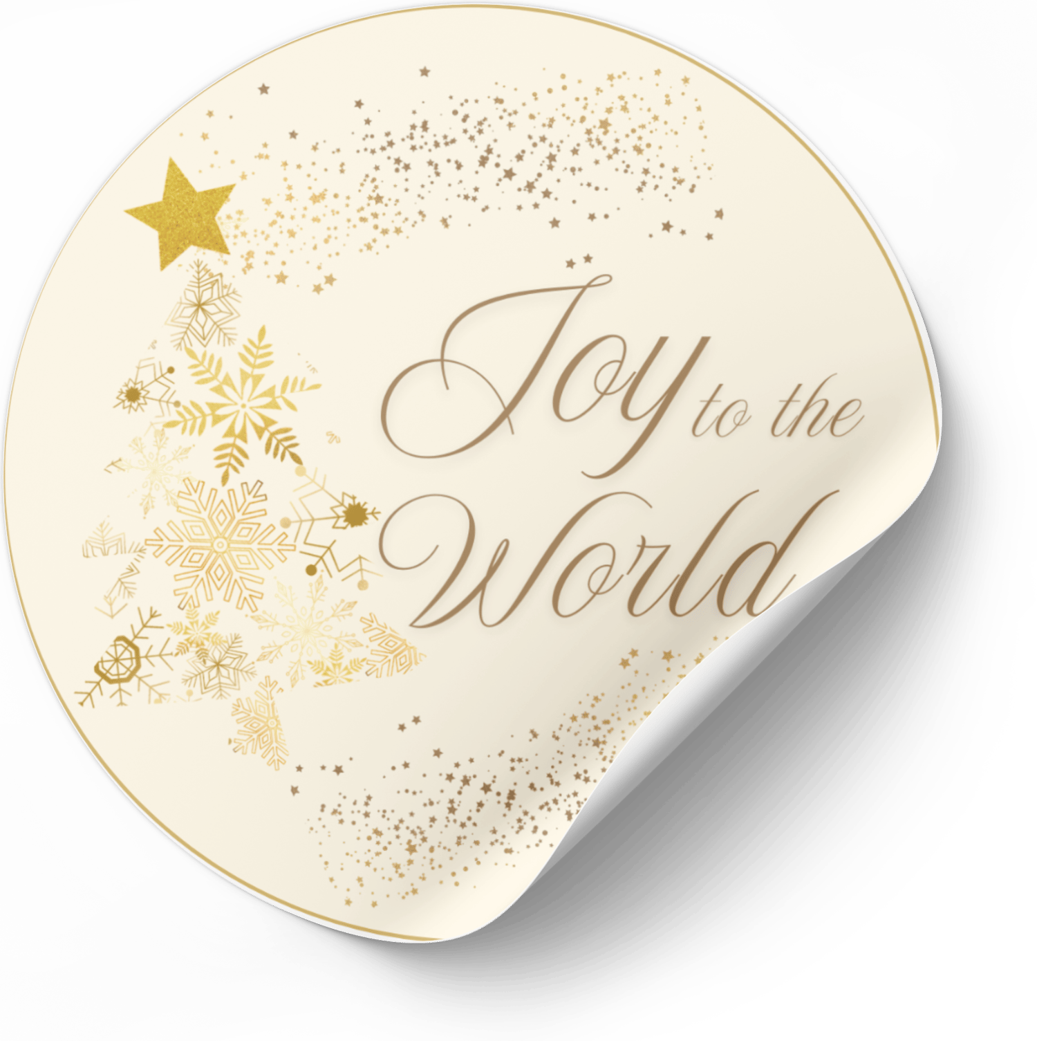 Customizable Golden Snowflake Christmas Tree Circle Sticker | Digital Canva Template. Mock circle sticker