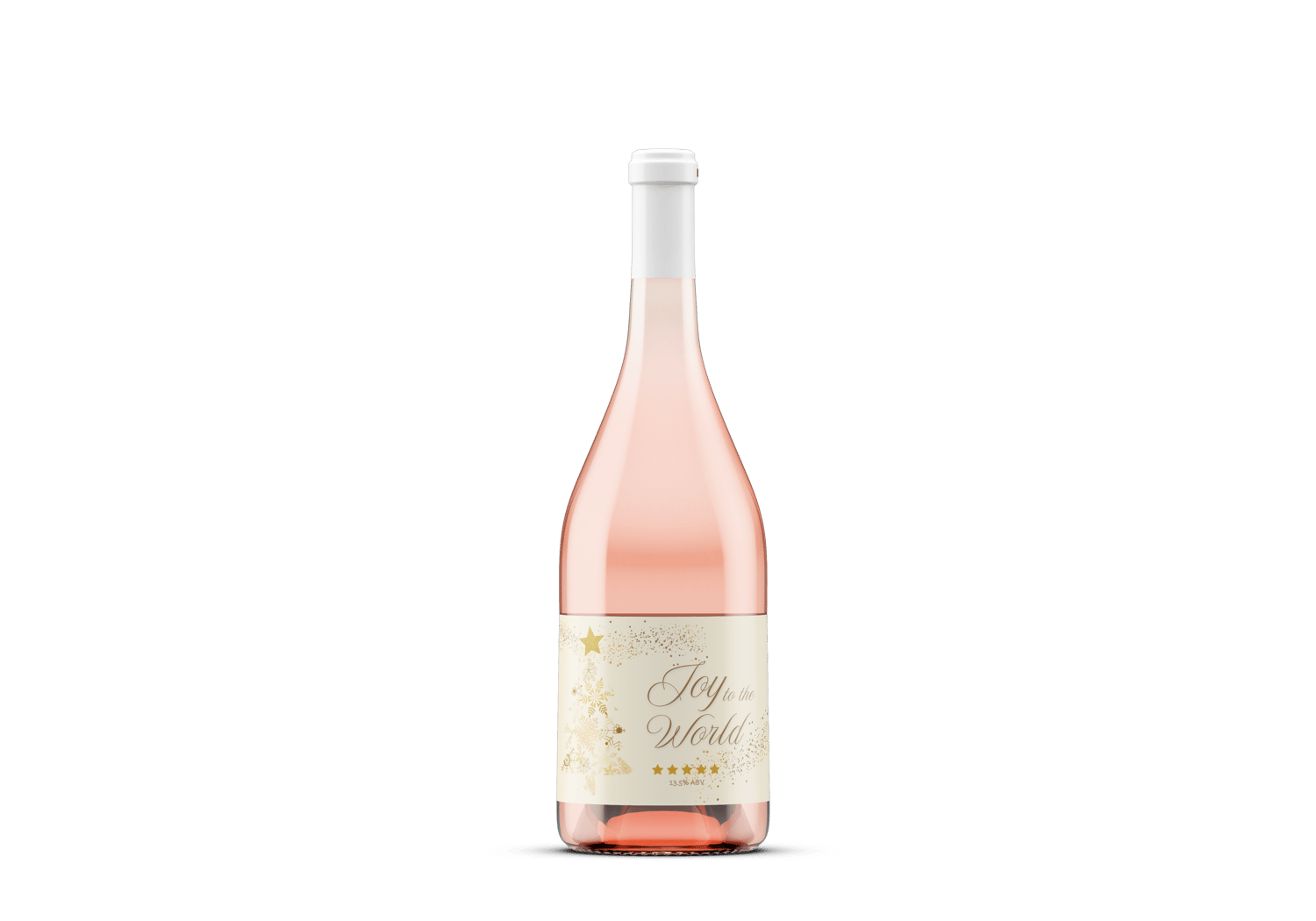 Customizable Golden Snowflake Christmas Tree Sticker Label 6"x4" | Digital Canva Template. Mock sticker on rose wine bottle