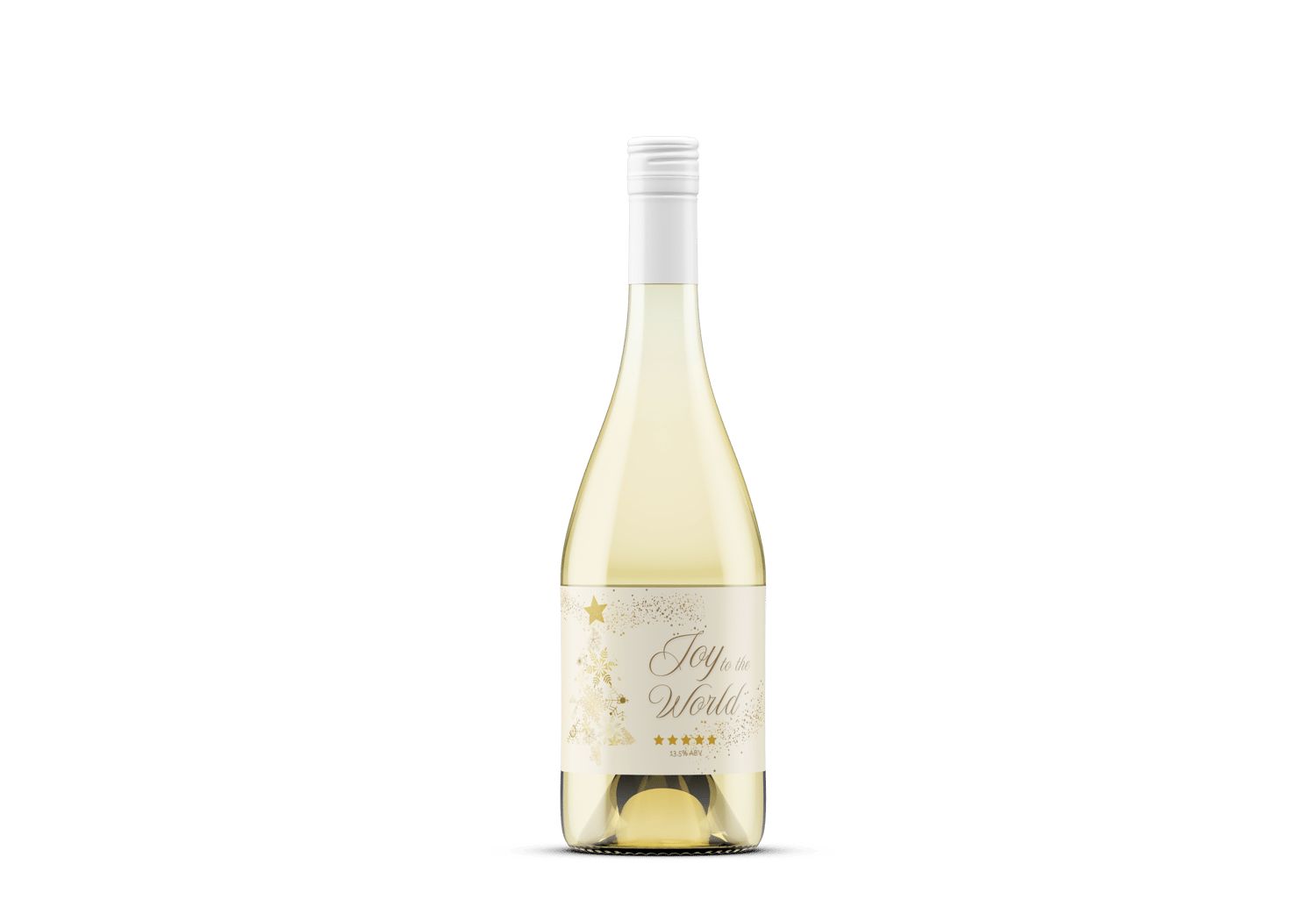 Customizable Golden Snowflake Christmas Tree Sticker Label 6"x4" | Digital Canva Template. Mock sticker on white wine bottle