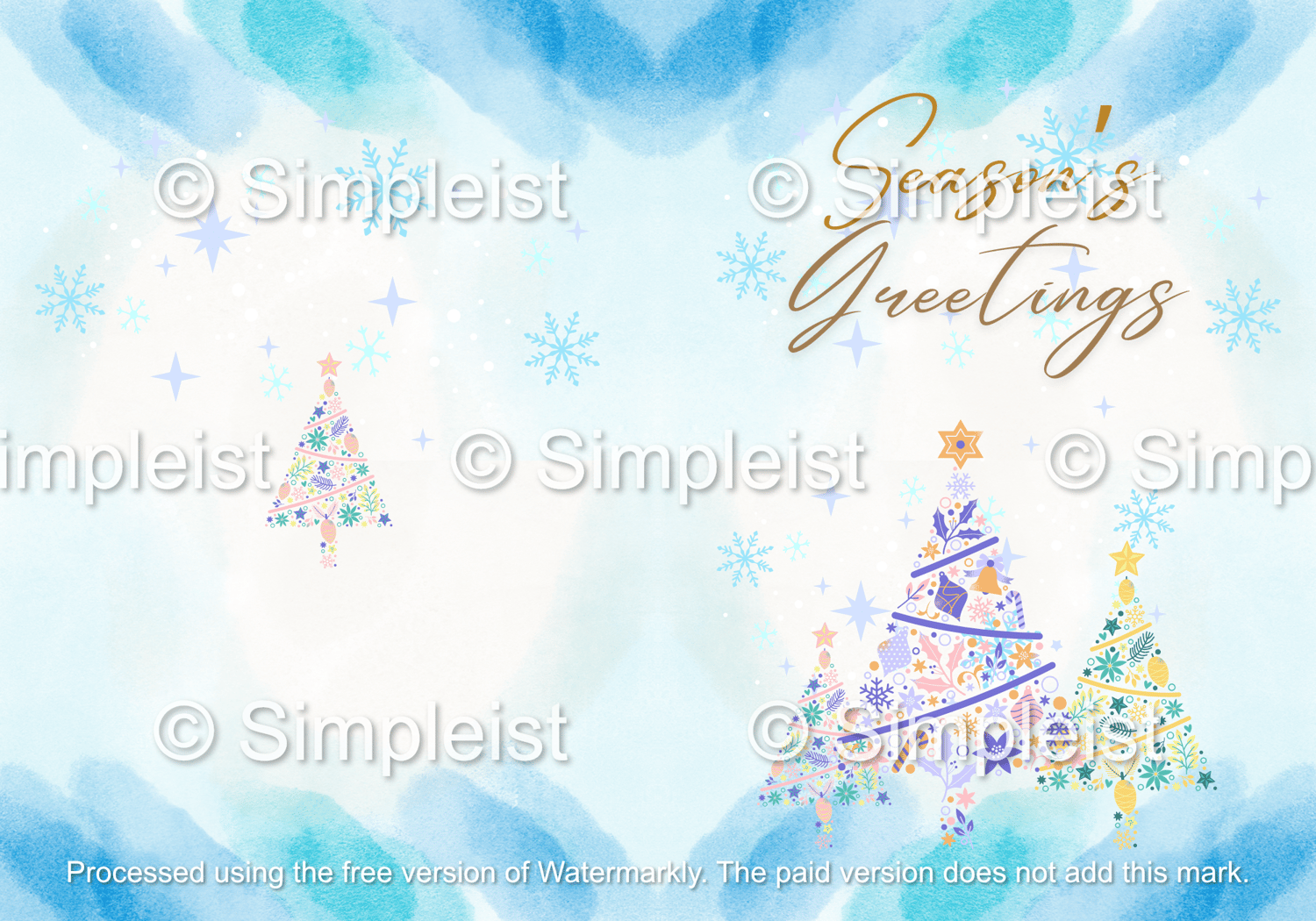 Customizable Pastel Christmas Trees Watercolor Folded Card Portrait | Digital Canva Template. Outside view