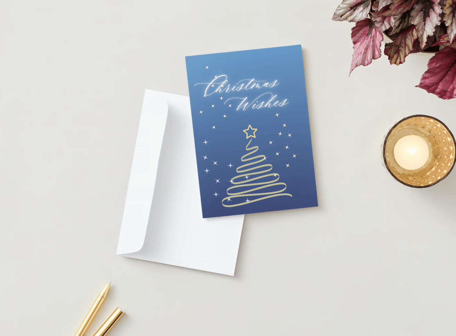 Minimalist Christmas Wishes Canva Template Bundle | 6 Customizable Designs | Holiday Season Digital Download. Mock card portrait outside front view