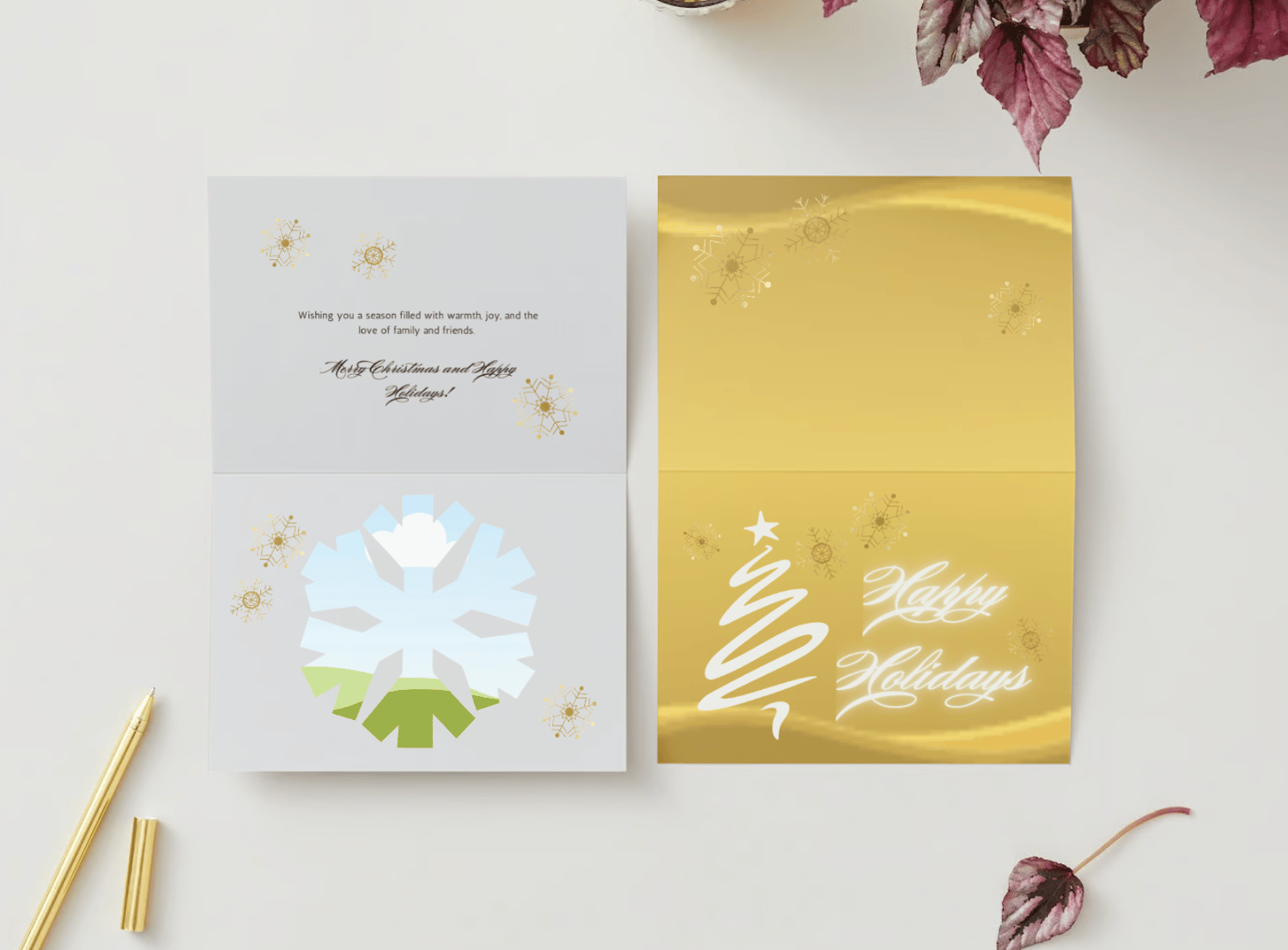 Brush Stroke Christmas Tree Canva Template Bundle | 6 Customizable Designs | Holiday Season Digital Download. Mock card landscape outside and inside views