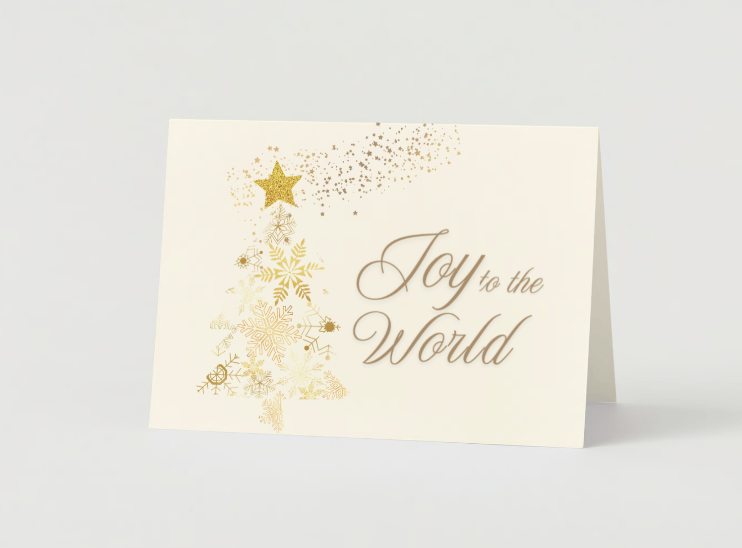 Golden Snowflake Christmas Tree Canva Template Bundle | 6 Customizable Designs | Holiday Season Digital Download. Mock card landscape outside front view