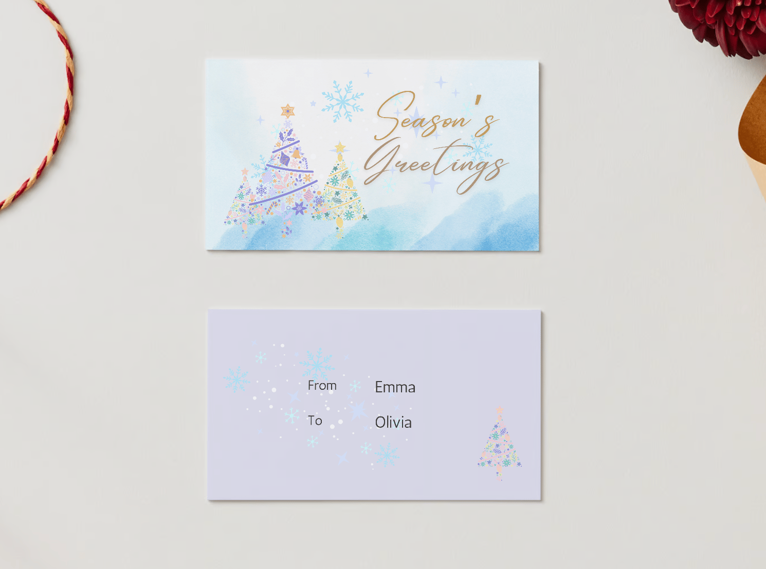 Pastel Christmas Trees Canva Template Bundle | 6 Customizable Designs | Holiday Season Digital Download. Mock gift/favor tag front and back views