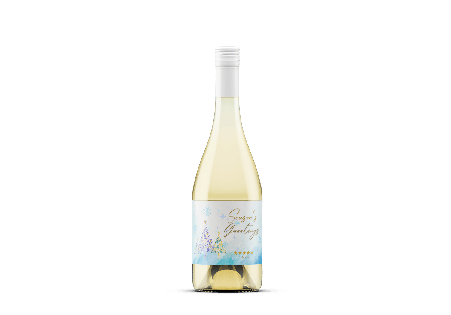 Pastel Christmas Trees Canva Template Bundle | 6 Customizable Designs | Holiday Season Digital Download. Mock sticker label landscape on white wine bottle