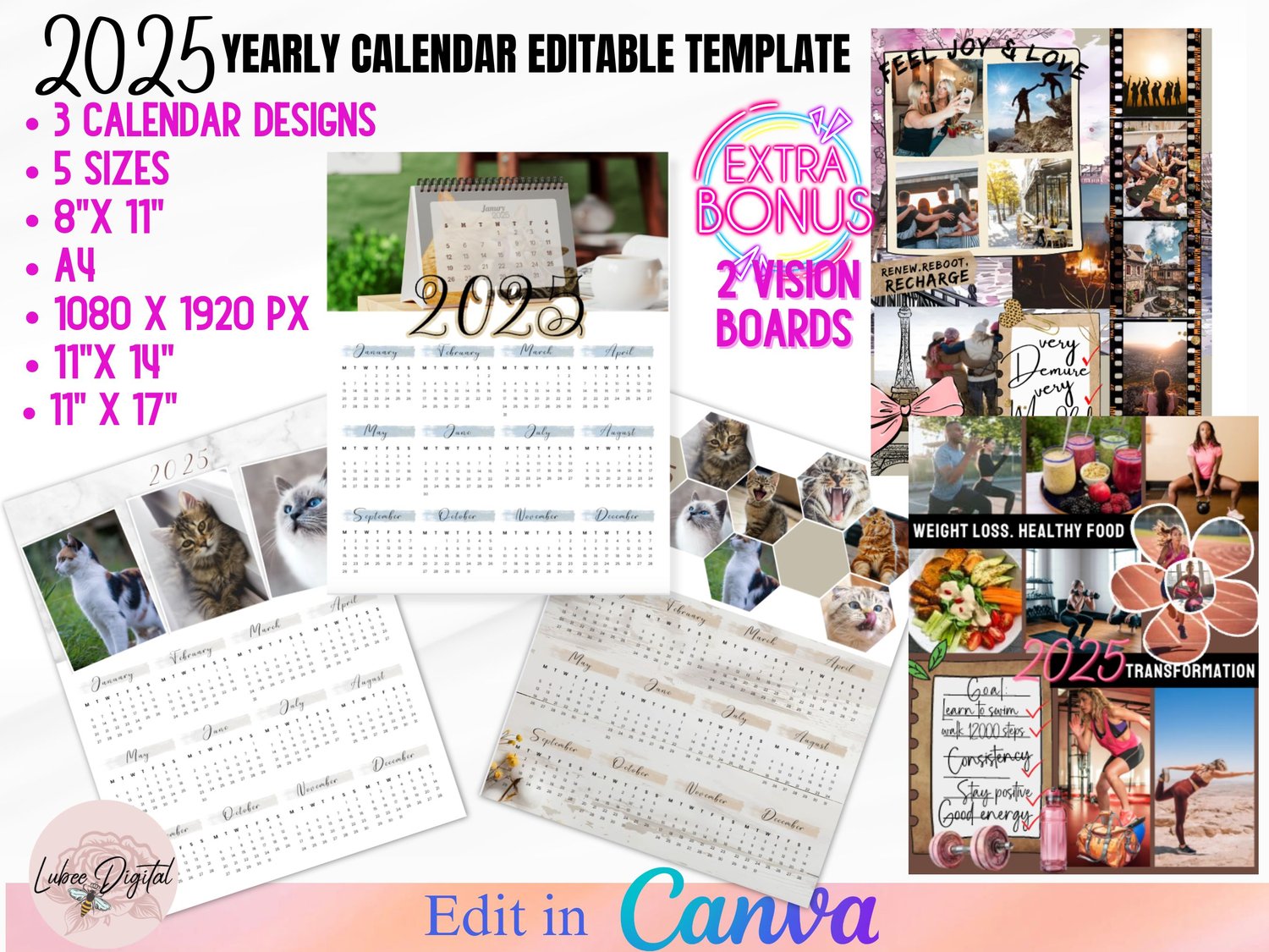 2025 Calendar Template, Photo Yearly Calendar,2025 Wall Calendar,Blank Calendar,Editable Calendar,Canva Editable Calendar,DIY Calendar - Payhip 2025-calendar-template-photo-yearly-calendar-2025-wall-calendar-blank-calendar-editable-calendar-canva-editable-calendar-diy-calendar-payhip