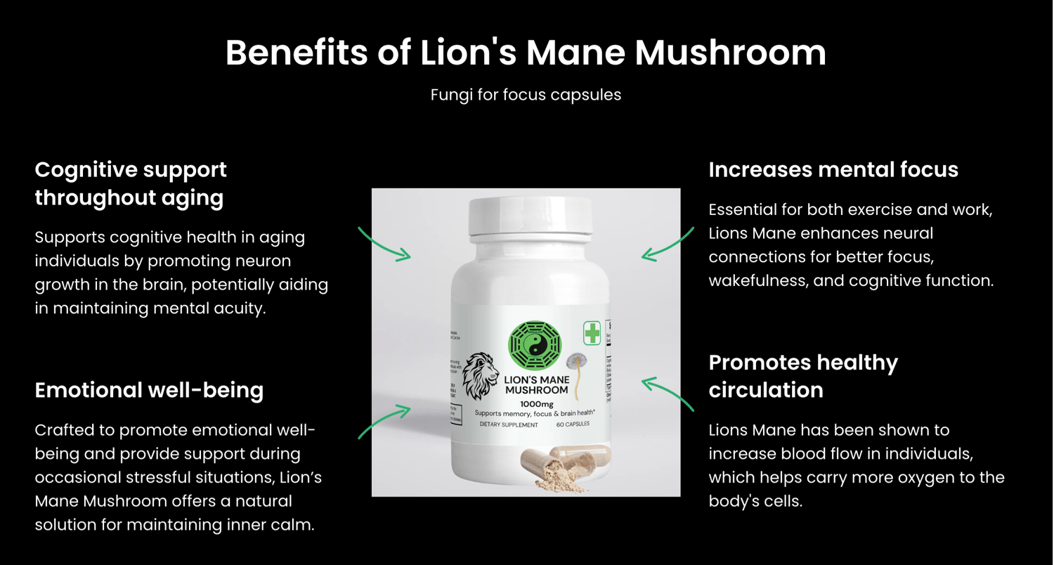 Promotes healthy circulation Lions Mane has been shown to increase blood flow in individuals, which helps carry more oxygen to the body's cells.