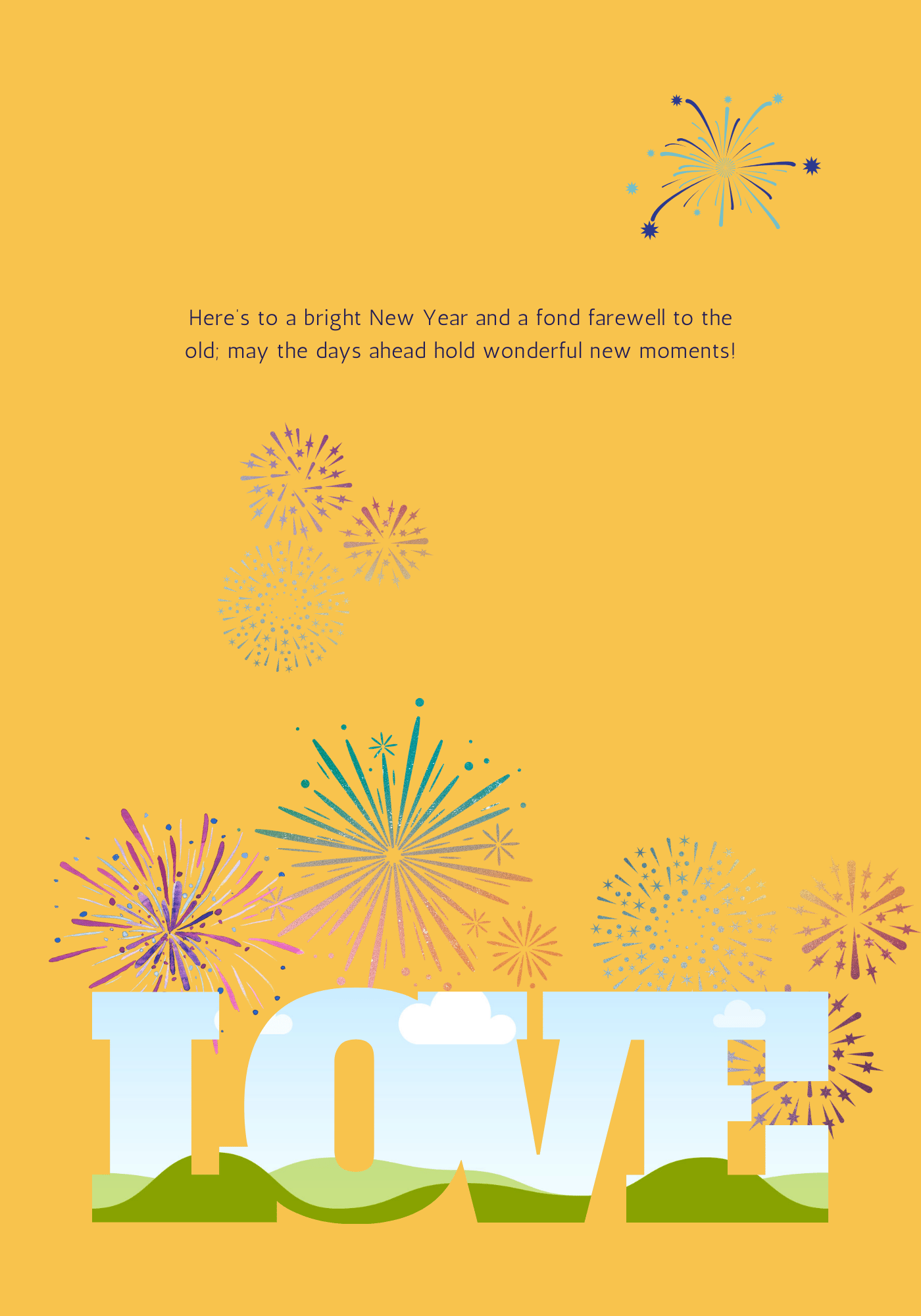 Customizable City Skyline Fireworks Folded Card Landscape | Digital Canva Template. Inside design