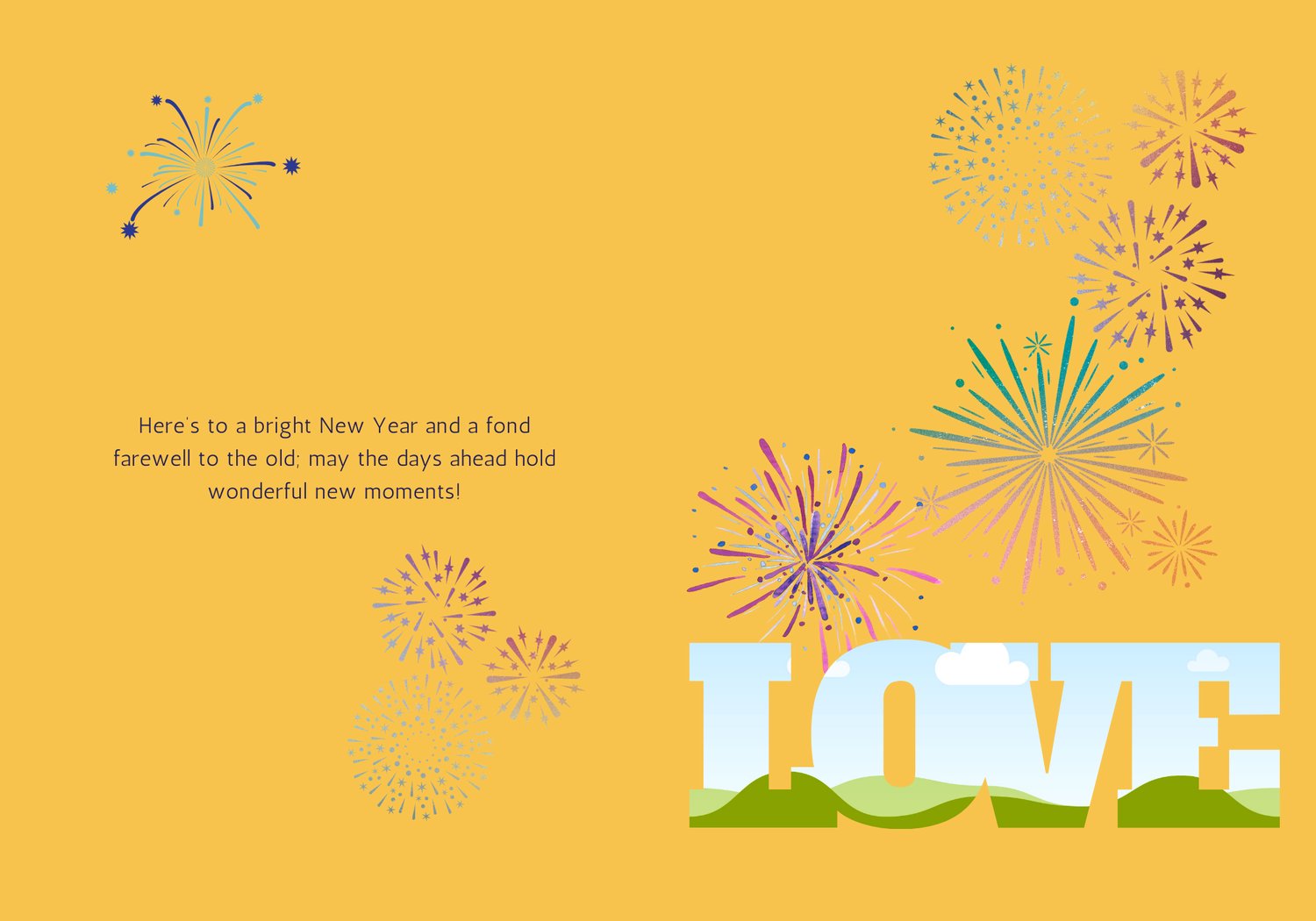 Customizable City Skyline Fireworks Folded Card Portrait | Digital Canva Template. Inside design