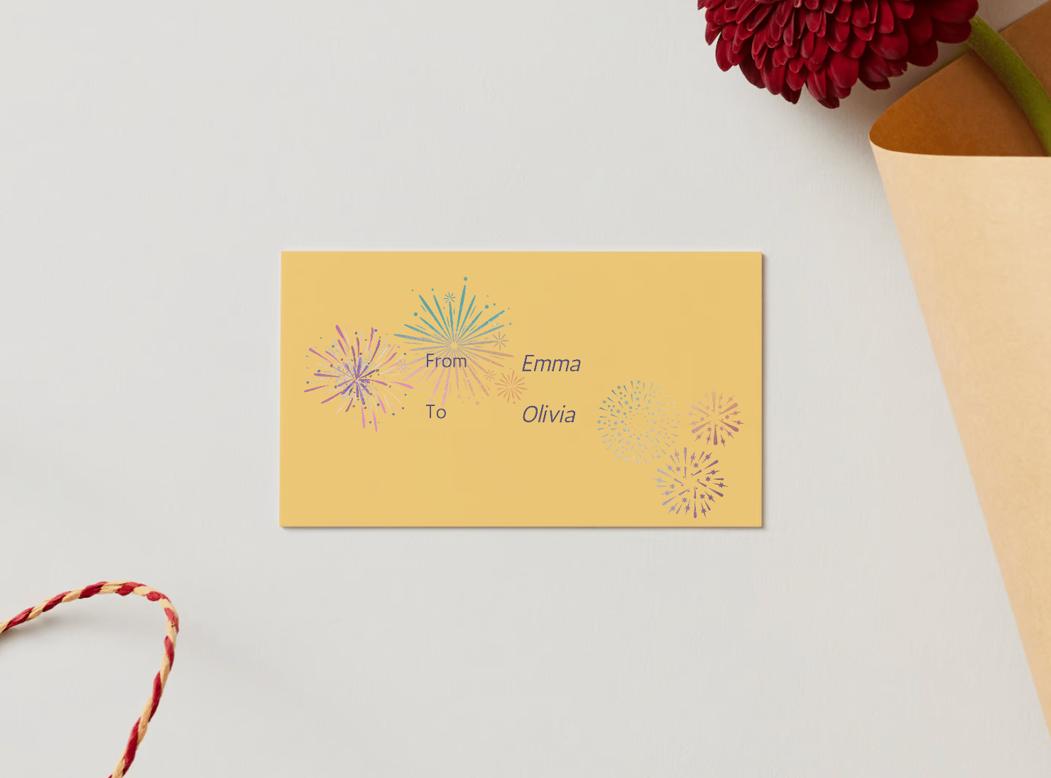 Customizable City Skyline Fireworks Gift/Favor Tag| Digital Canva Template. Mock card back view