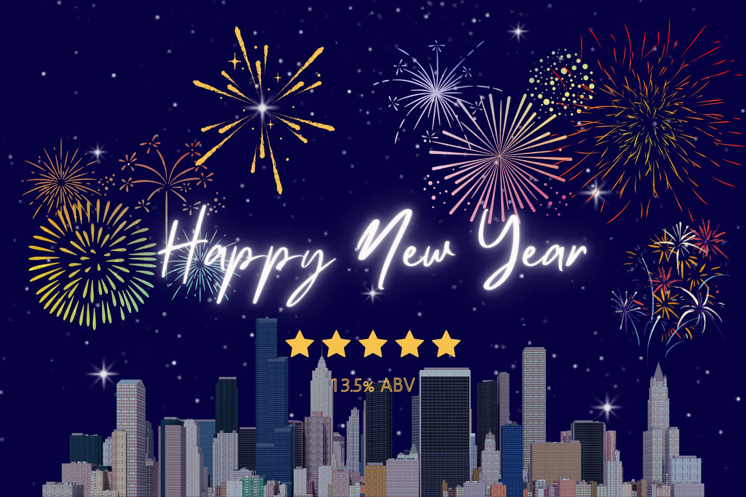Customizable City Skyline Fireworks Sticker Label 6"x4" | Digital Canva Template. Design