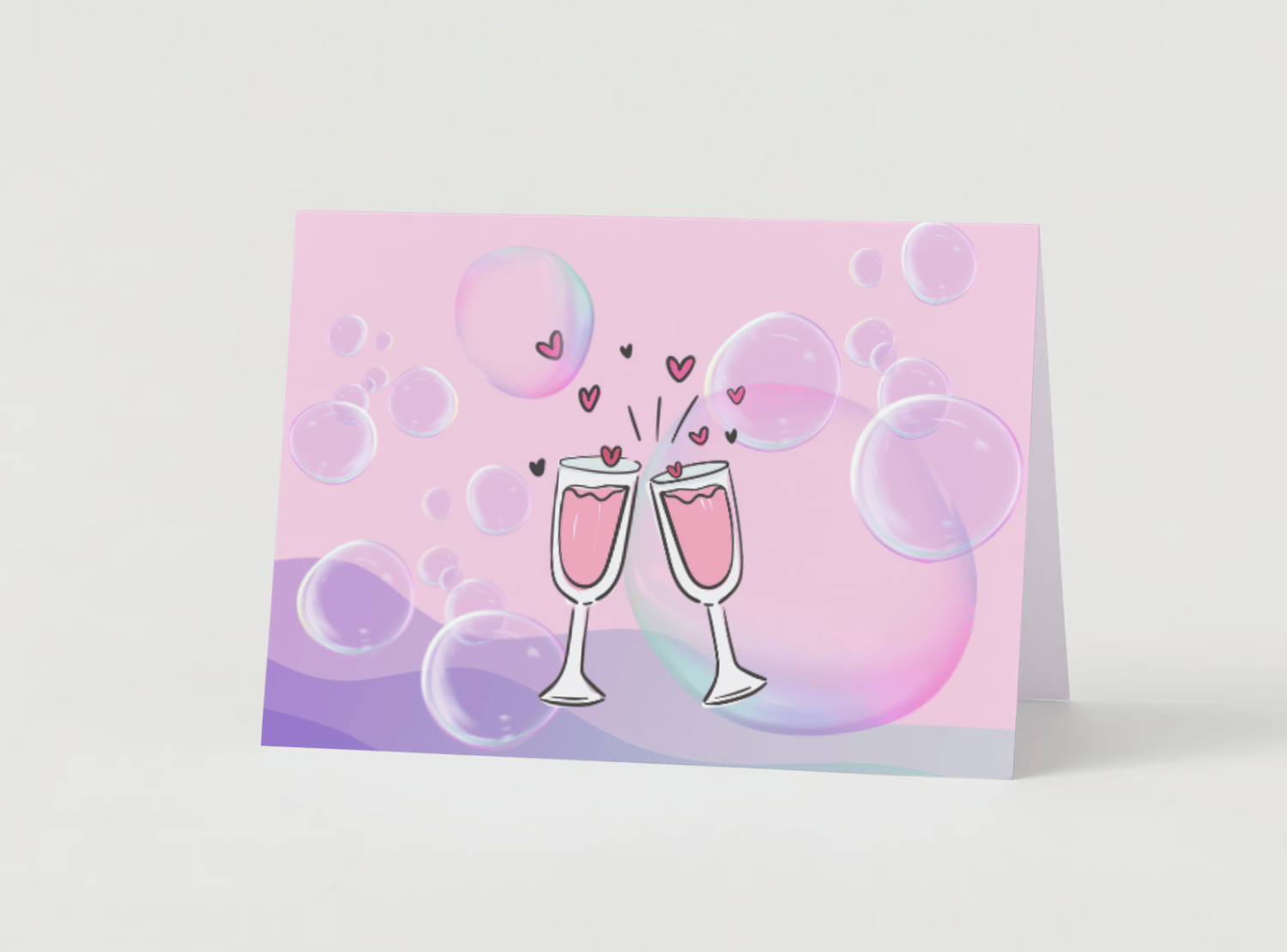 Customizable Cheers to Love Folded Card Landscape | Digital Canva Template. Mock card outside front view