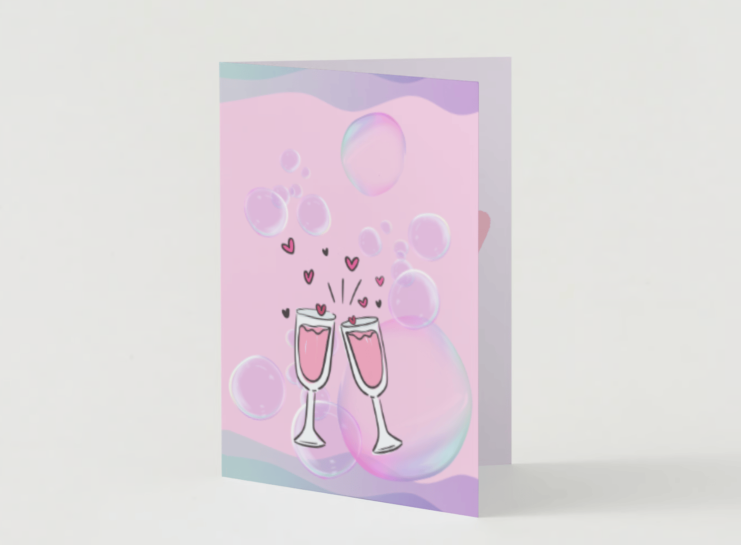 Customizable Cheers to Love Folded Card Portrait | Digital Canva Template. Mock card outside front view