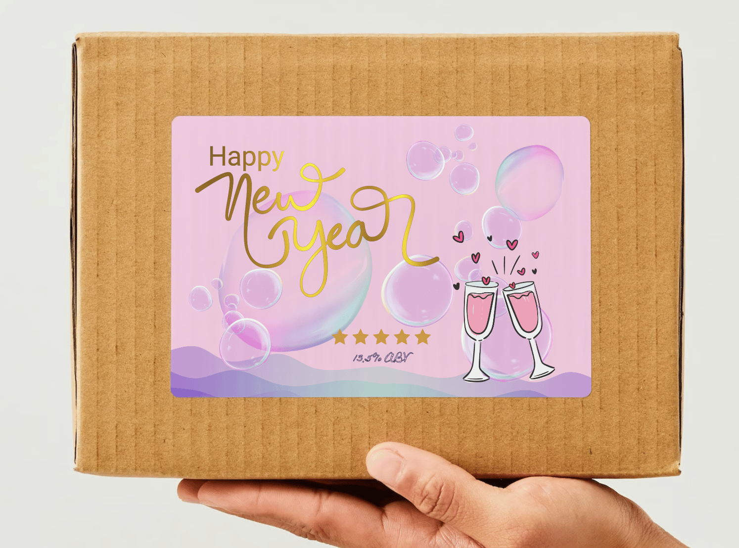 Customizable Cheers to Love Sticker Label 6"x4" | Digital Canva Template. Mock sticker on box
