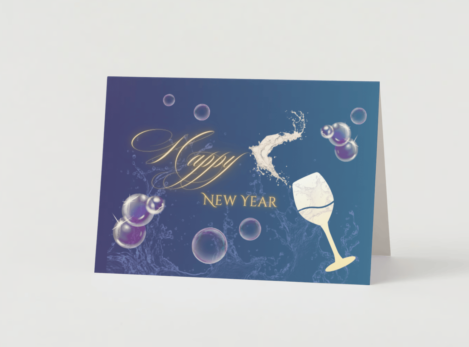Customizable Elegant New Year Toast Folded Card Landscape | Digital Canva Template. Mock card outside front view