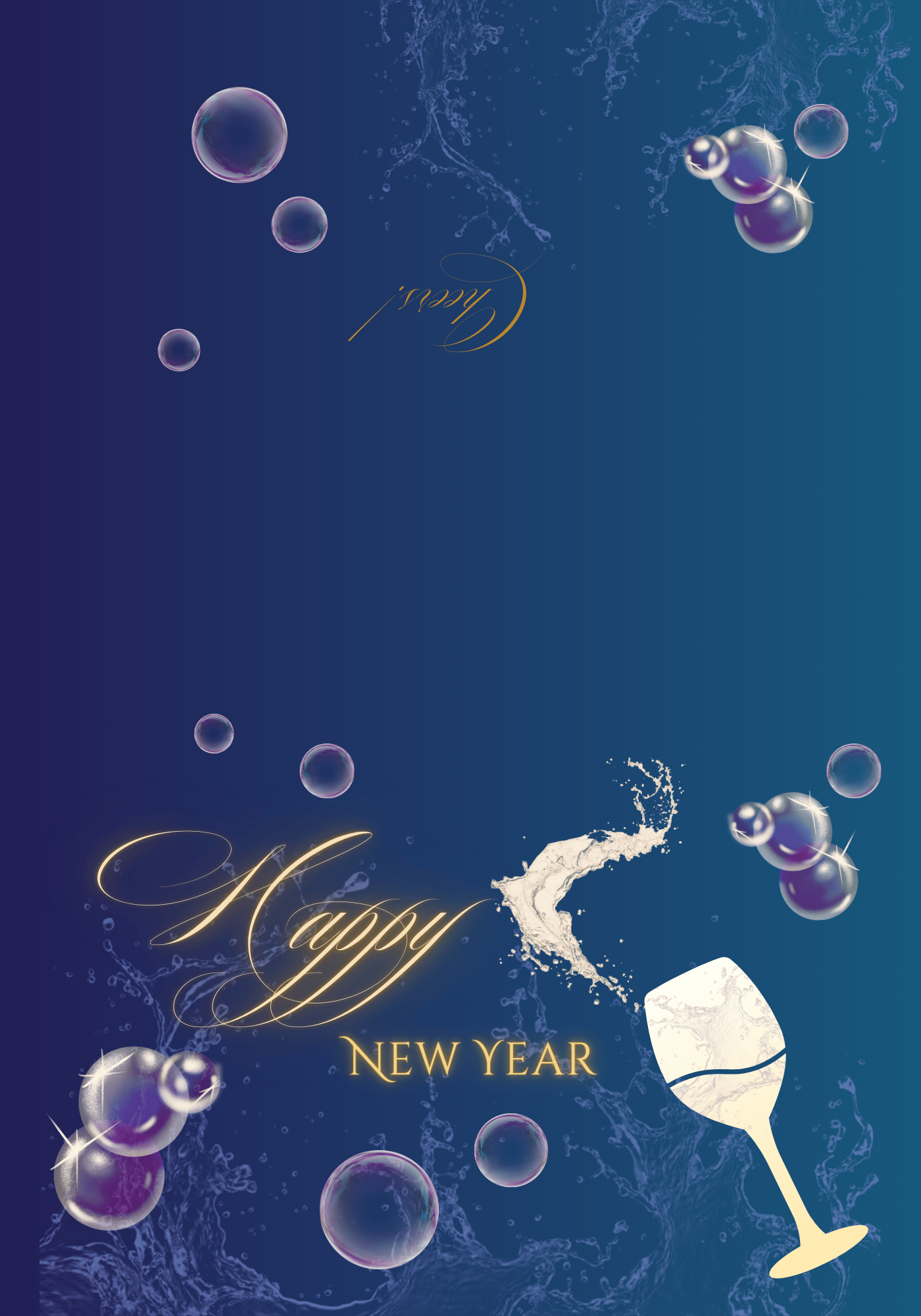 Customizable Elegant New Year Toast Folded Card Landscape | Digital Canva Template. Outside design