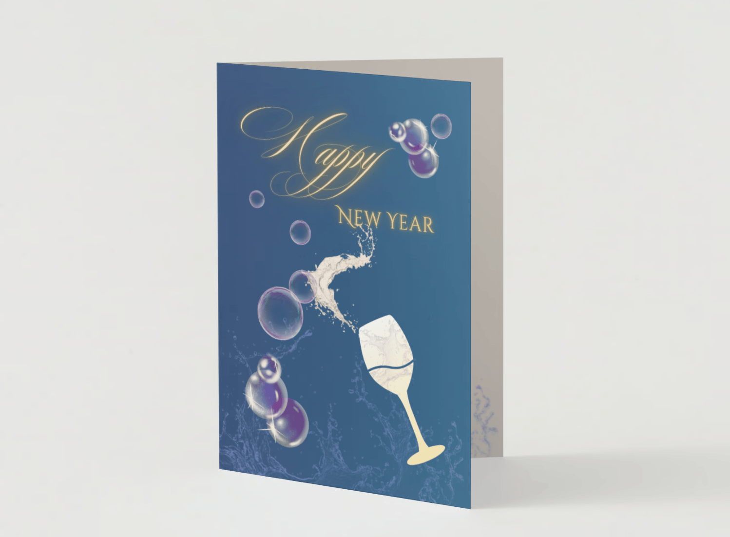 Customizable Elegant New Year Toast Folded Card Portrait | Digital Canva Template. Mock card outside front view