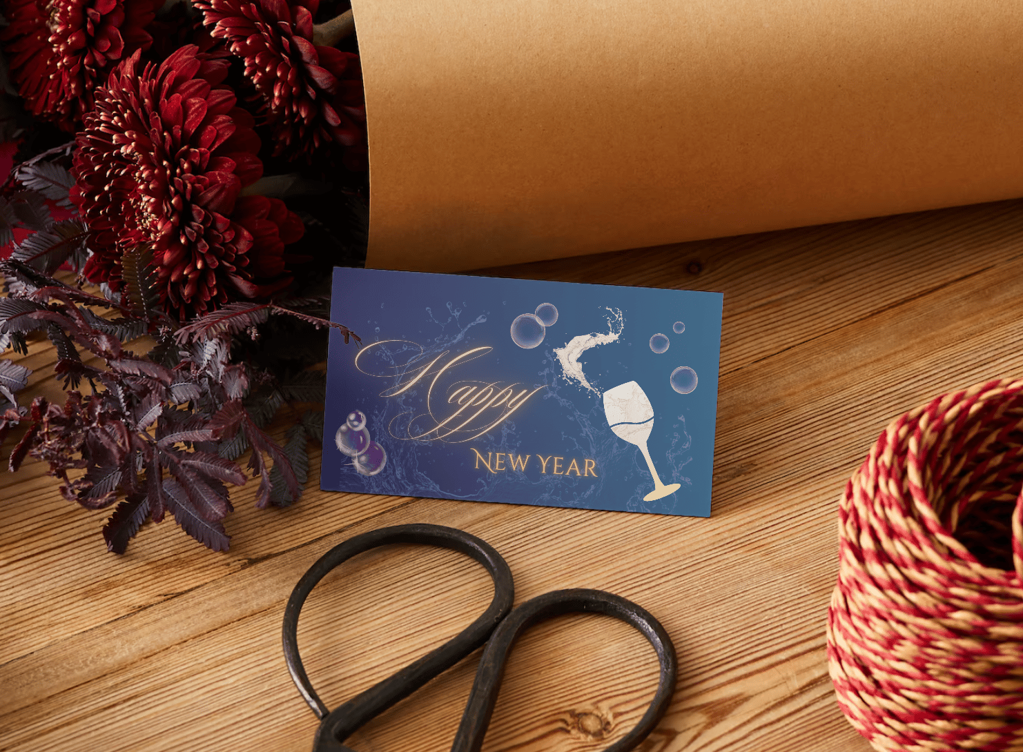 Customizable Elegant New Year Toast Gift/Favor Tag| Digital Canva Template. Mock card front view