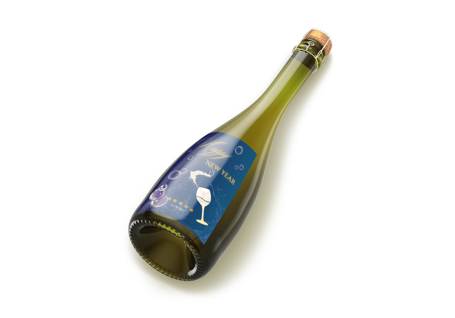 Customizable Elegant New Year Toast Sticker Label 4"x6" | Digital Canva Template. Mock sticker on dark wine bottle