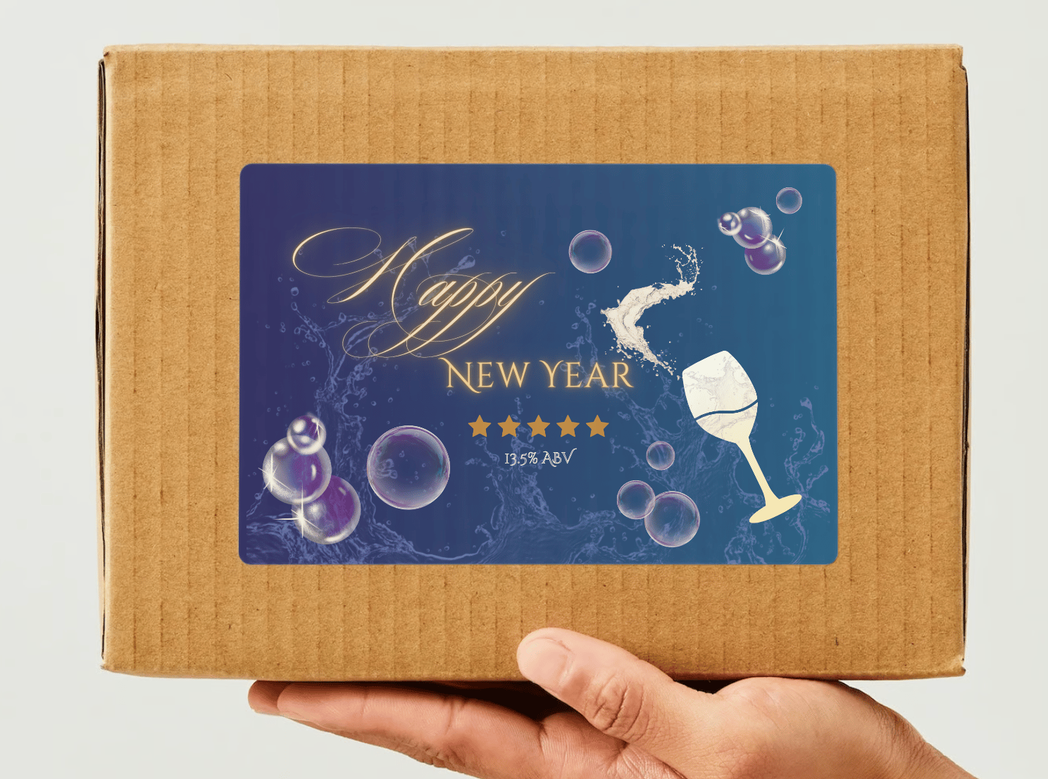 Customizable Cheers to Love Sticker Label 6"x4" | Digital Canva Template. Mock sticker on box