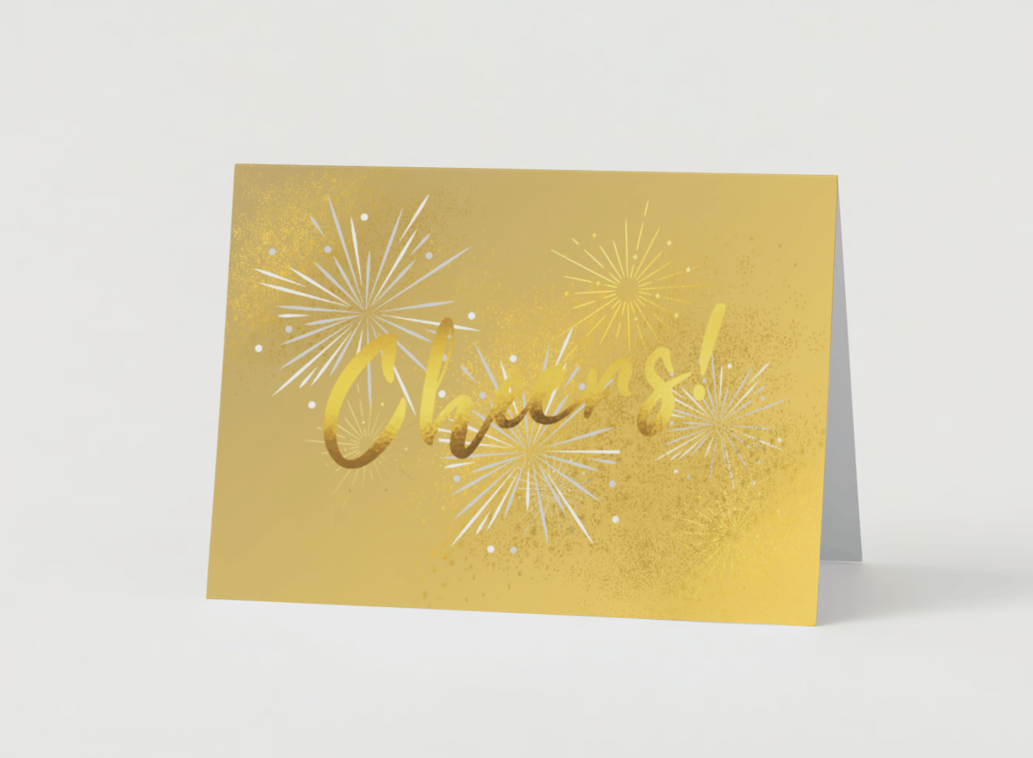 Customizable Bold Cheers Celebration Folded Card Landscape | Digital Canva Template. Mock card outside front view