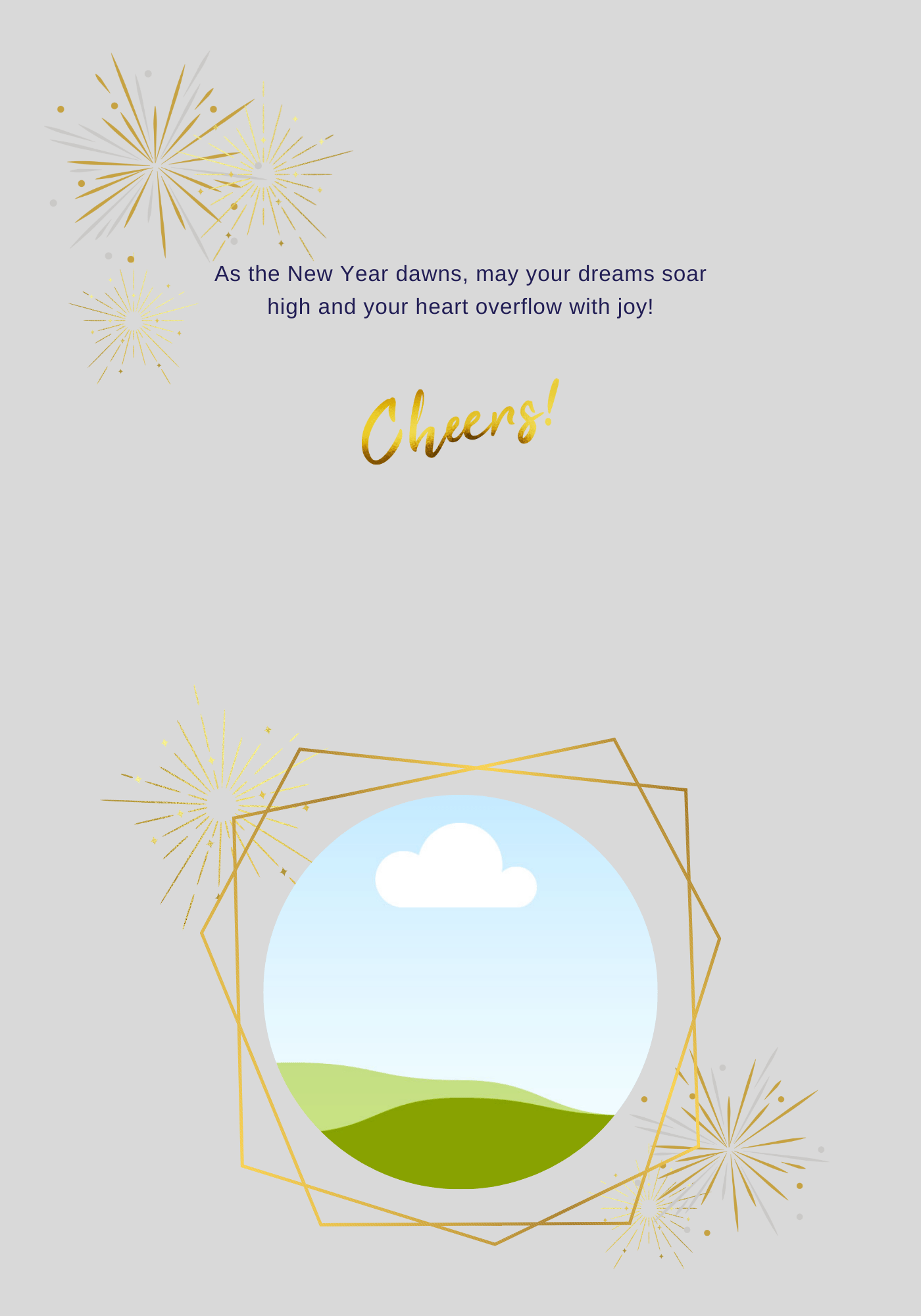 Customizable Bold Cheers Celebration Folded Card Landscape | Digital Canva Template. Inside deisgn