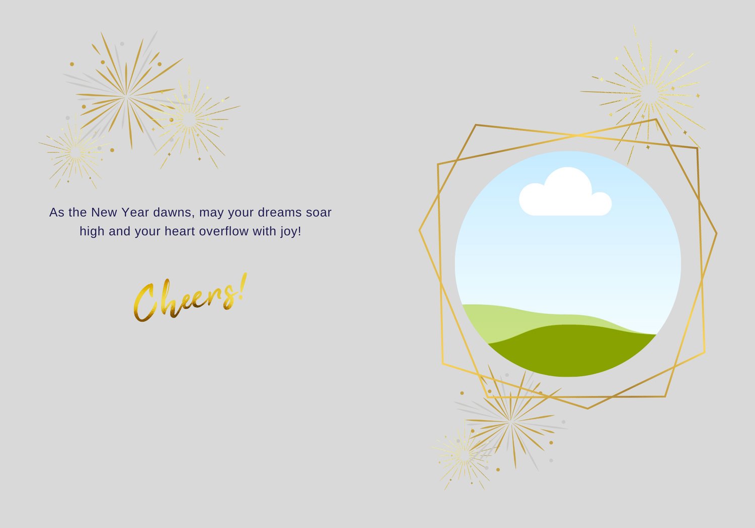 Customizable Bold Cheers Celebration Folded Card Portrait | Digital Canva Template. Inside design