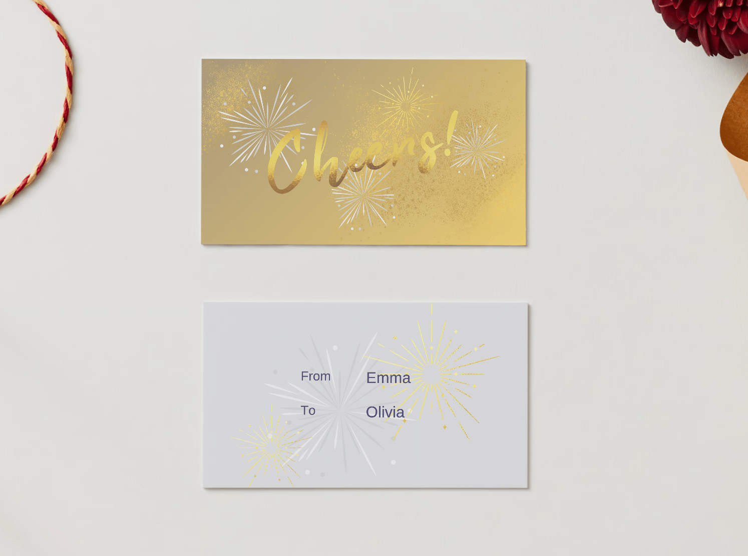Customizable Bold Cheers Celebration Gift/Favor Tag| Digital Canva Template. Mock card front and back views