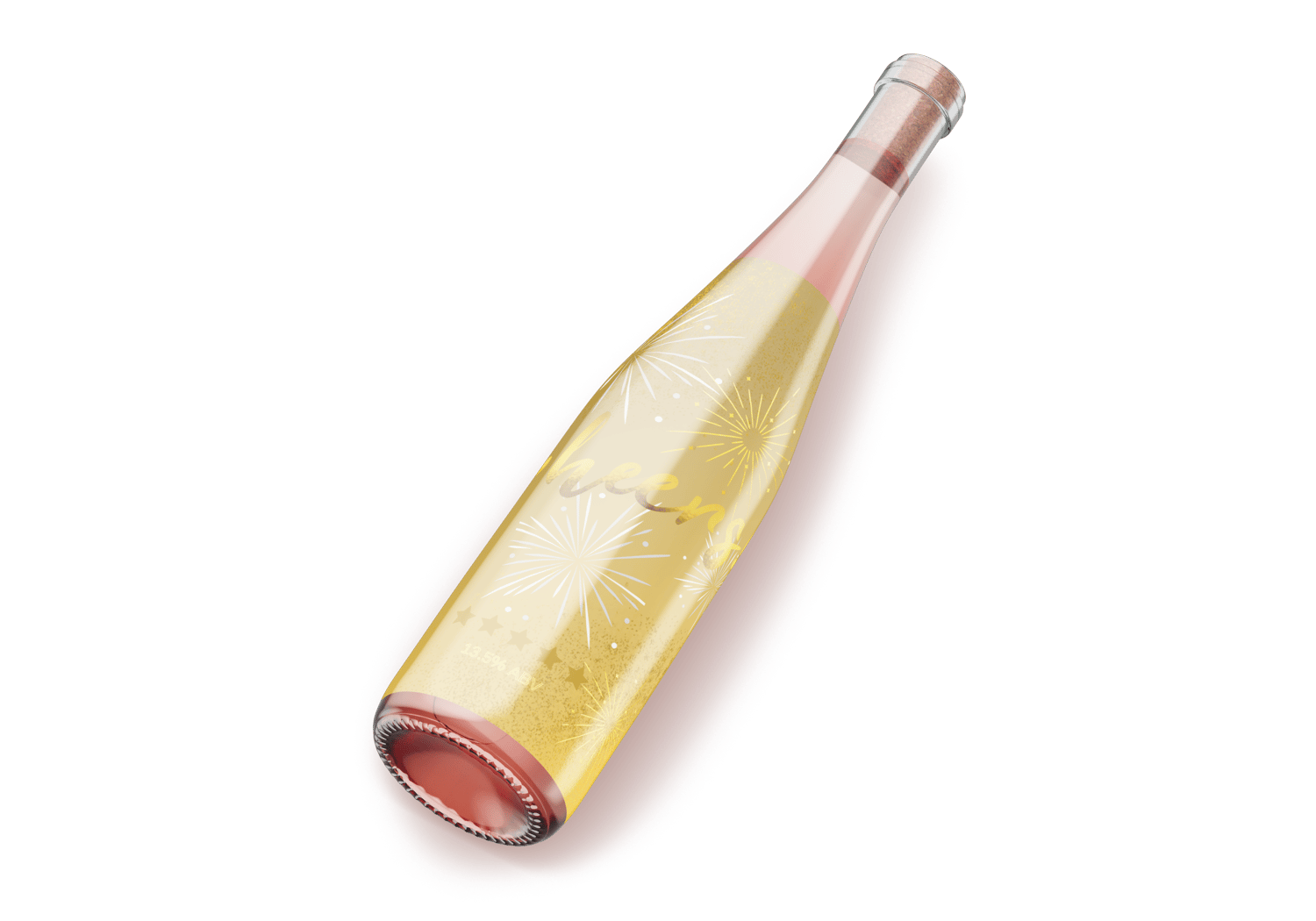 Customizable Bold Cheers Celebration Sticker Label 4"x6" | Digital Canva Template. Mock sticker on rose wine bottle