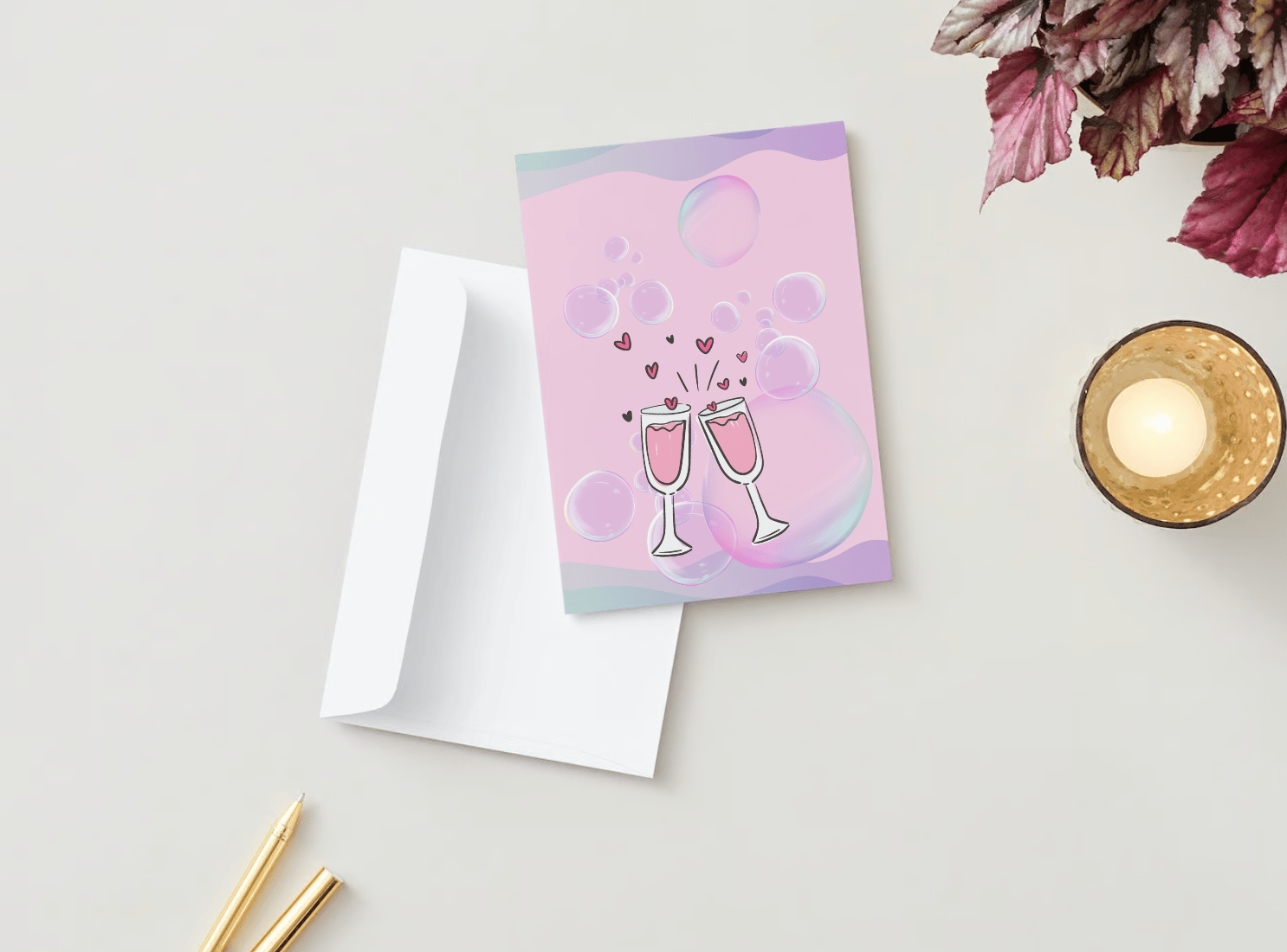 Cheers to Love Canva Template Bundle | 6 Customizable Designs | Holiday Season Digital Download. Mock card portrait outside front view