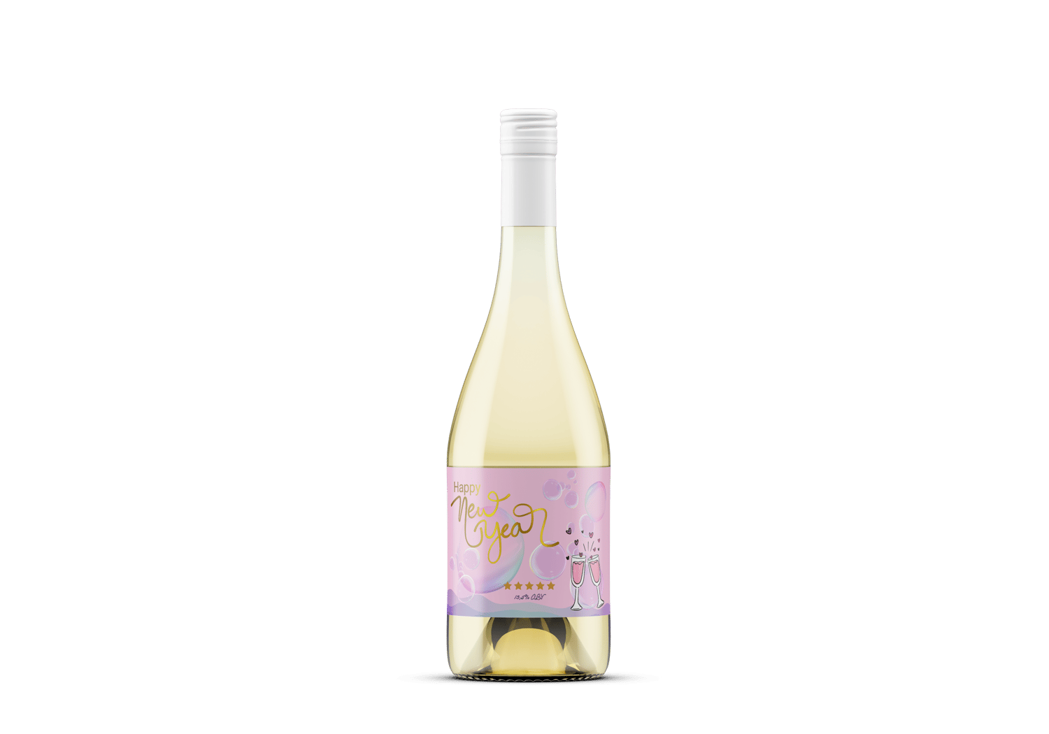 Cheers to Love Canva Template Bundle | 6 Customizable Designs | Holiday Season Digital Download. Mock sticker label landscape on white wine bottle