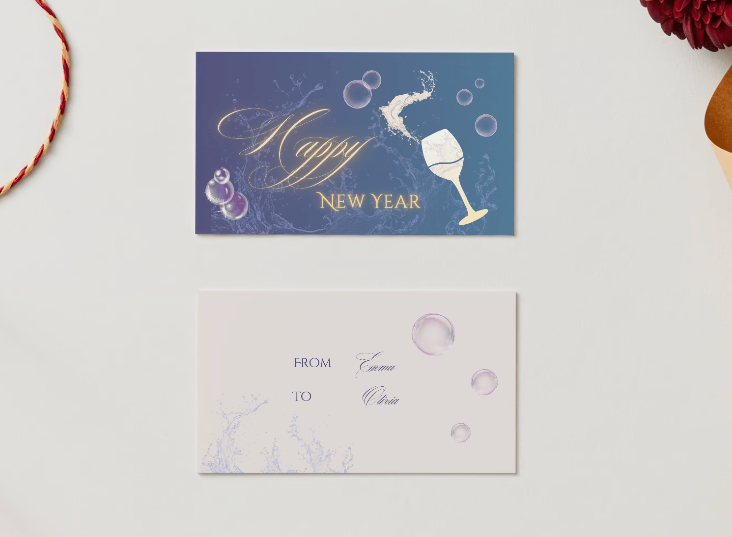 Elegant New Year Toast Canva Template Bundle | 6 Customizable Designs | Holiday Season Digital Download. Mock gift tag front and back views