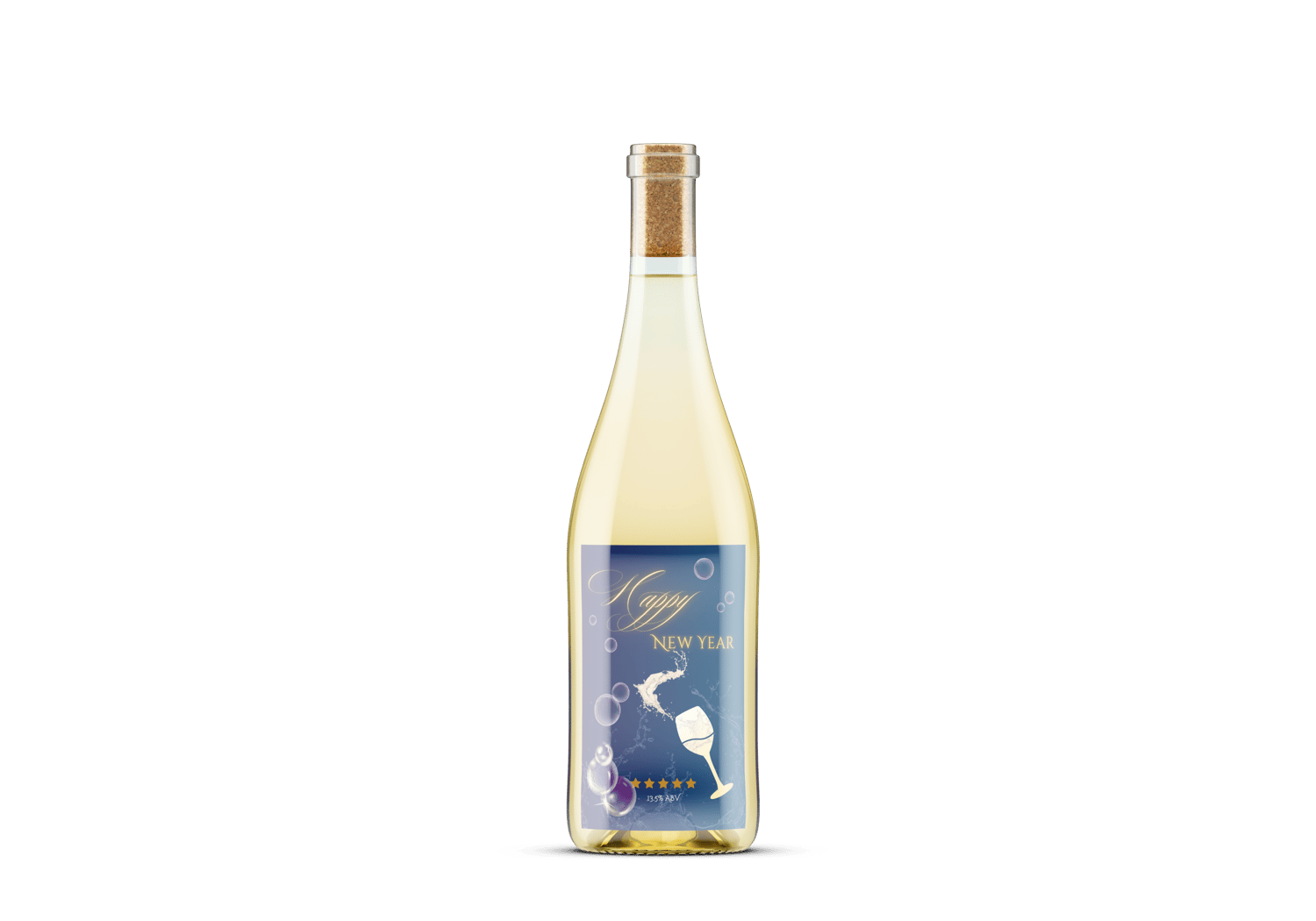 Elegant New Year Toast Canva Template Bundle | 6 Customizable Designs | Holiday Season Digital Download. Mock sticker label portrait on white wine bottle