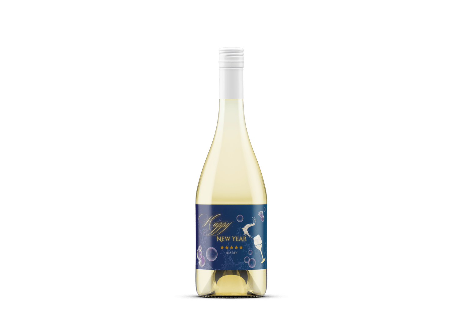 Elegant New Year Toast Canva Template Bundle | 6 Customizable Designs | Holiday Season Digital Download. Mock sticker label landscape on white wine bottle