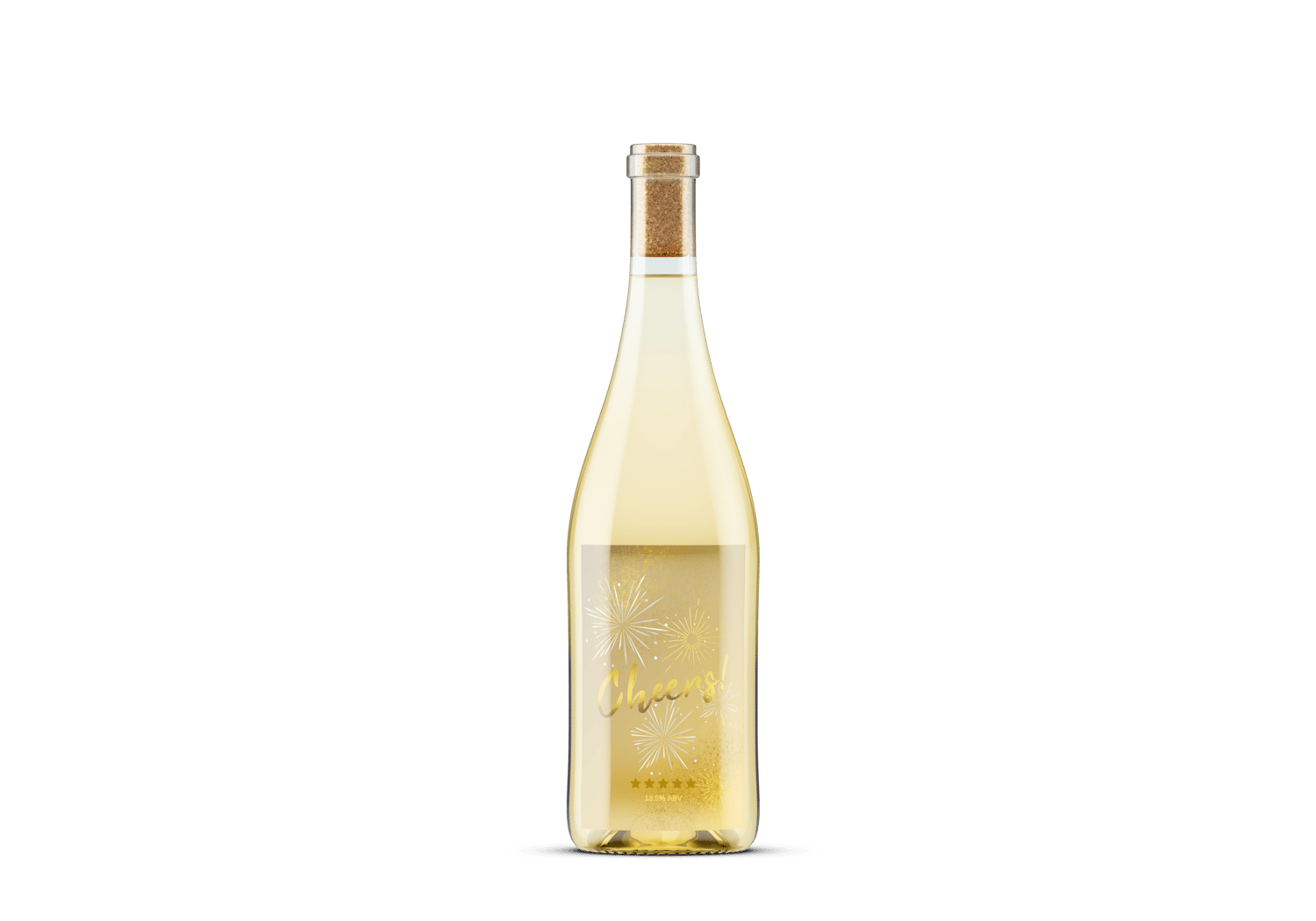 Bold Cheers Celebration Canva Template Bundle | 6 Customizable Designs | Holiday Season Digital Download. Mock sticker labe portrait on white wine bottle