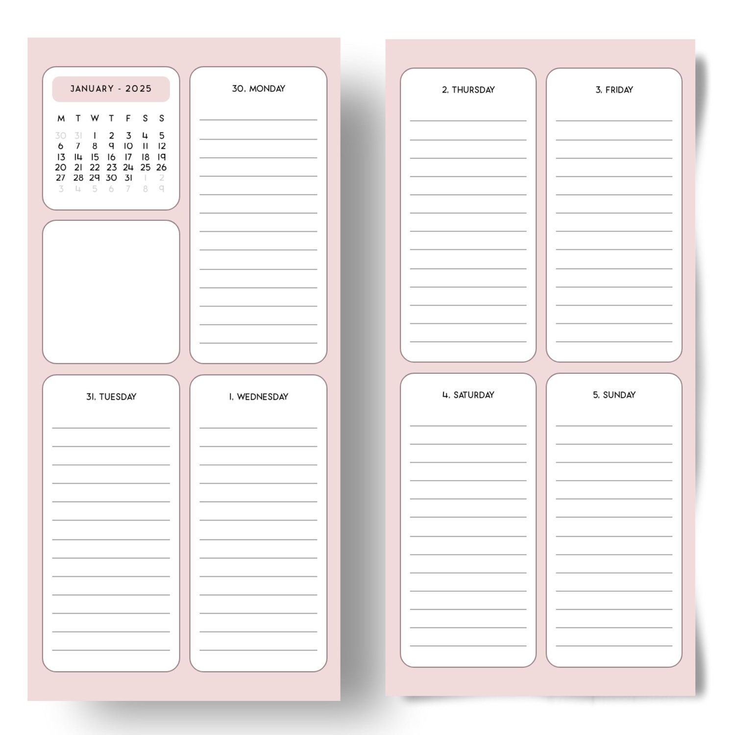 Stylish Pink 2025 Weekly Planner for Organized Living