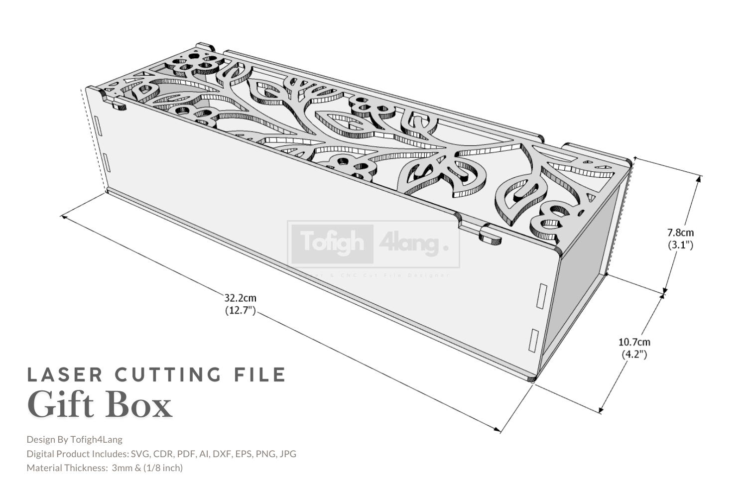Floral Gift Box SVG File | Laser Cutting File | Valentine Gift Box | Ring Box