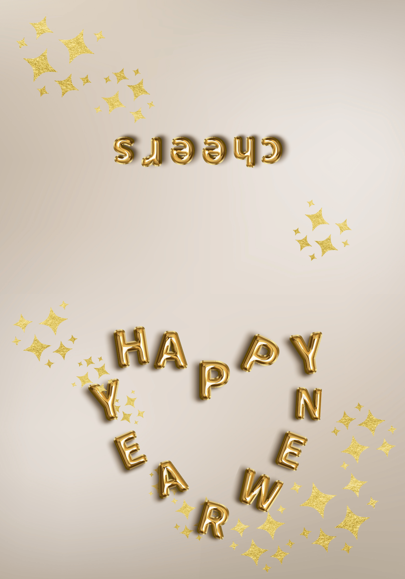 Customizable Heart-Shaped New Year Balloons Folded Card Landscape | Digital Canva Template. Outside design