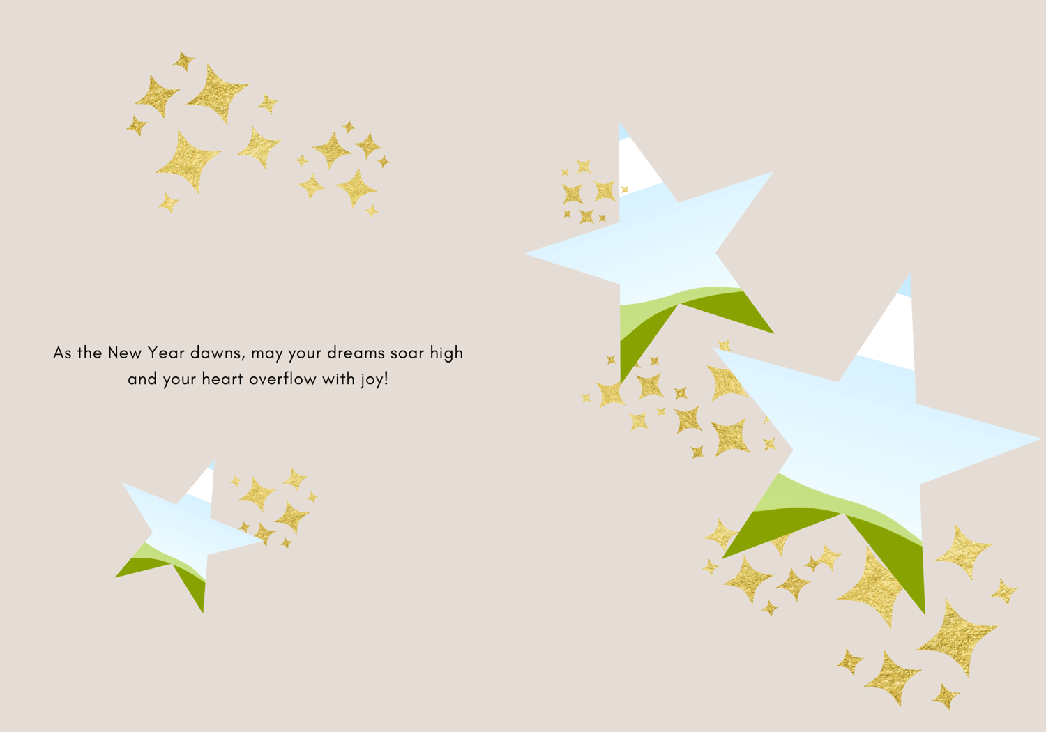 Customizable Heart-Shaped New Year Balloons Folded Card Portrait | Digital Canva Template. Inside design