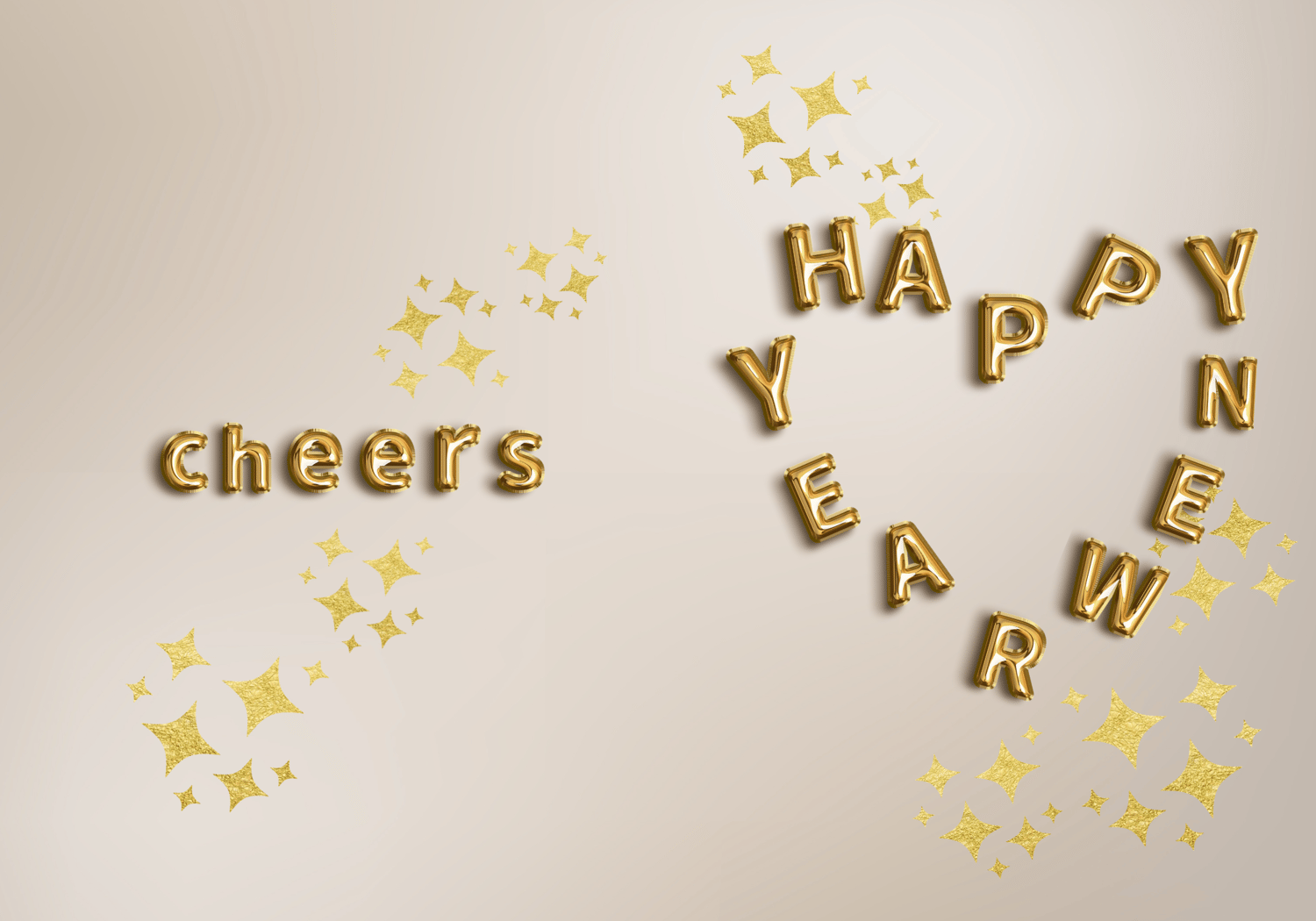 Customizable Heart-Shaped New Year Balloons Folded Card Portrait | Digital Canva Template. Outside design