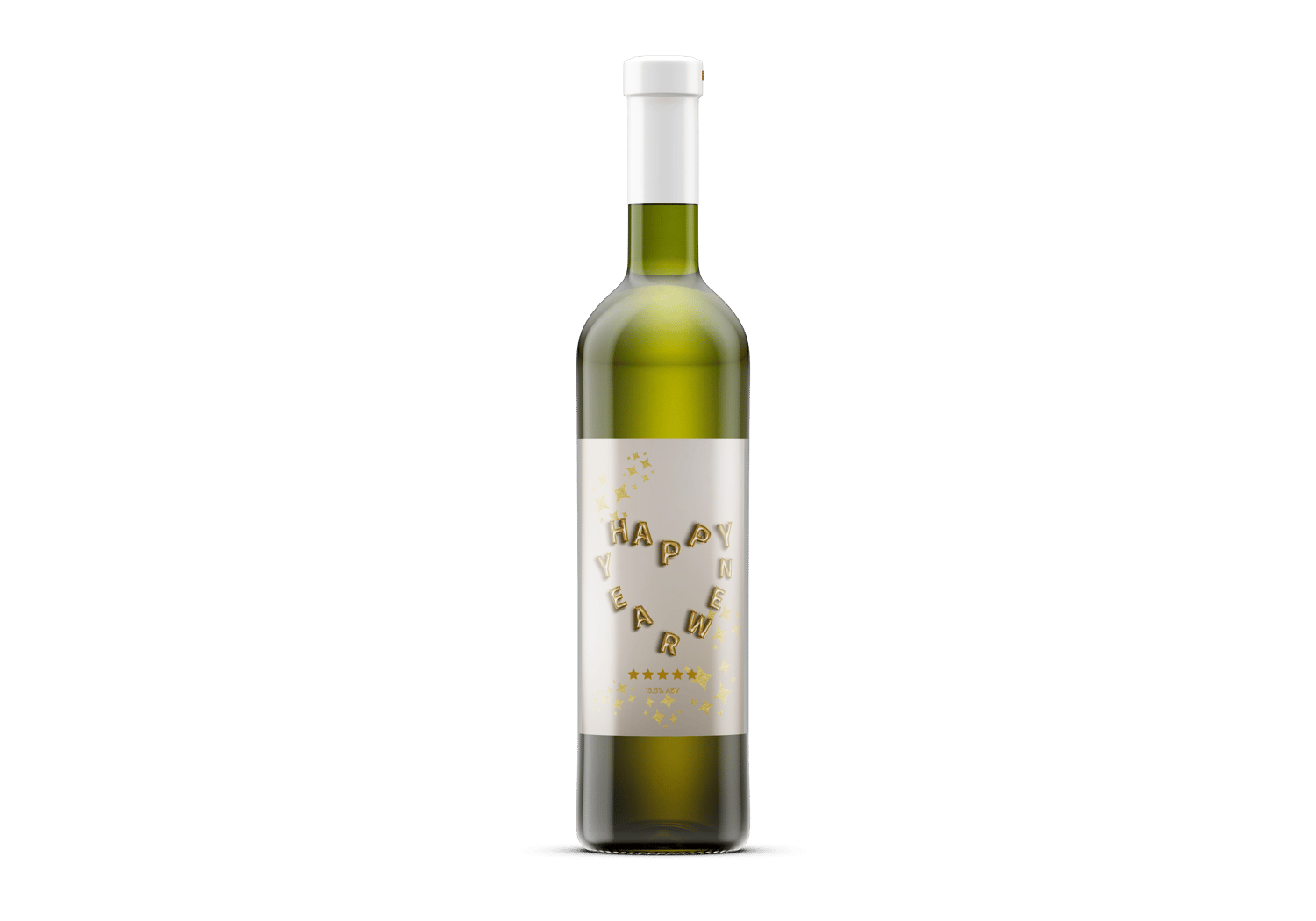 Customizable Heart-Shaped New Year Balloons Sticker Label 4"x6" | Digital Canva Template.Mock sticker on dark wine bottle