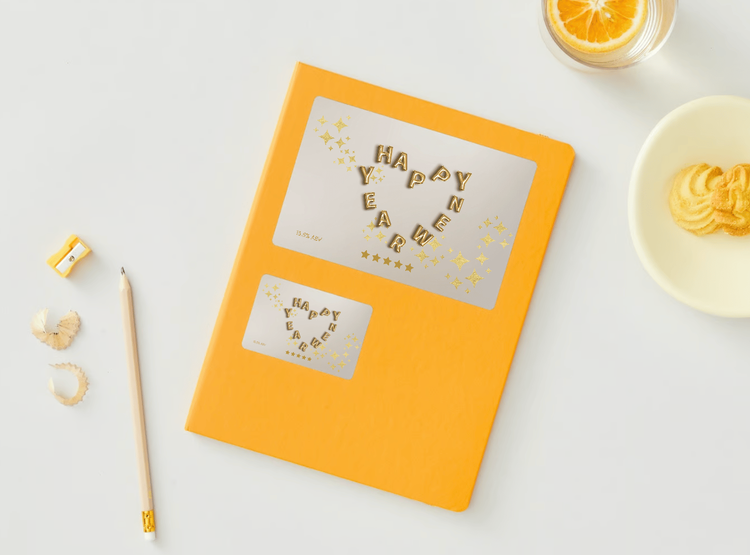 Customizable Heart-Shaped New Year Balloons Sticker Label 6"x4" | Digital Canva Template. Mock stickers in various sizes
