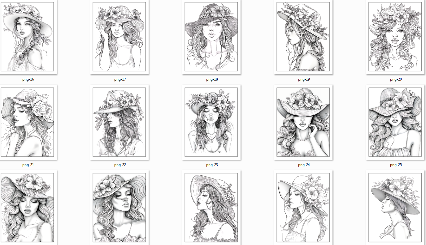 Beautiful Girl With Floral Hat Coloring Pages