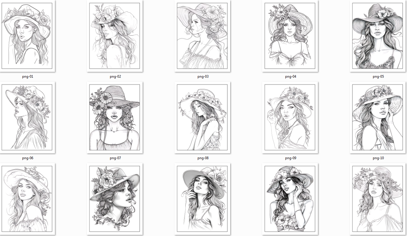 Beautiful Girl With Floral Hat Coloring Pages